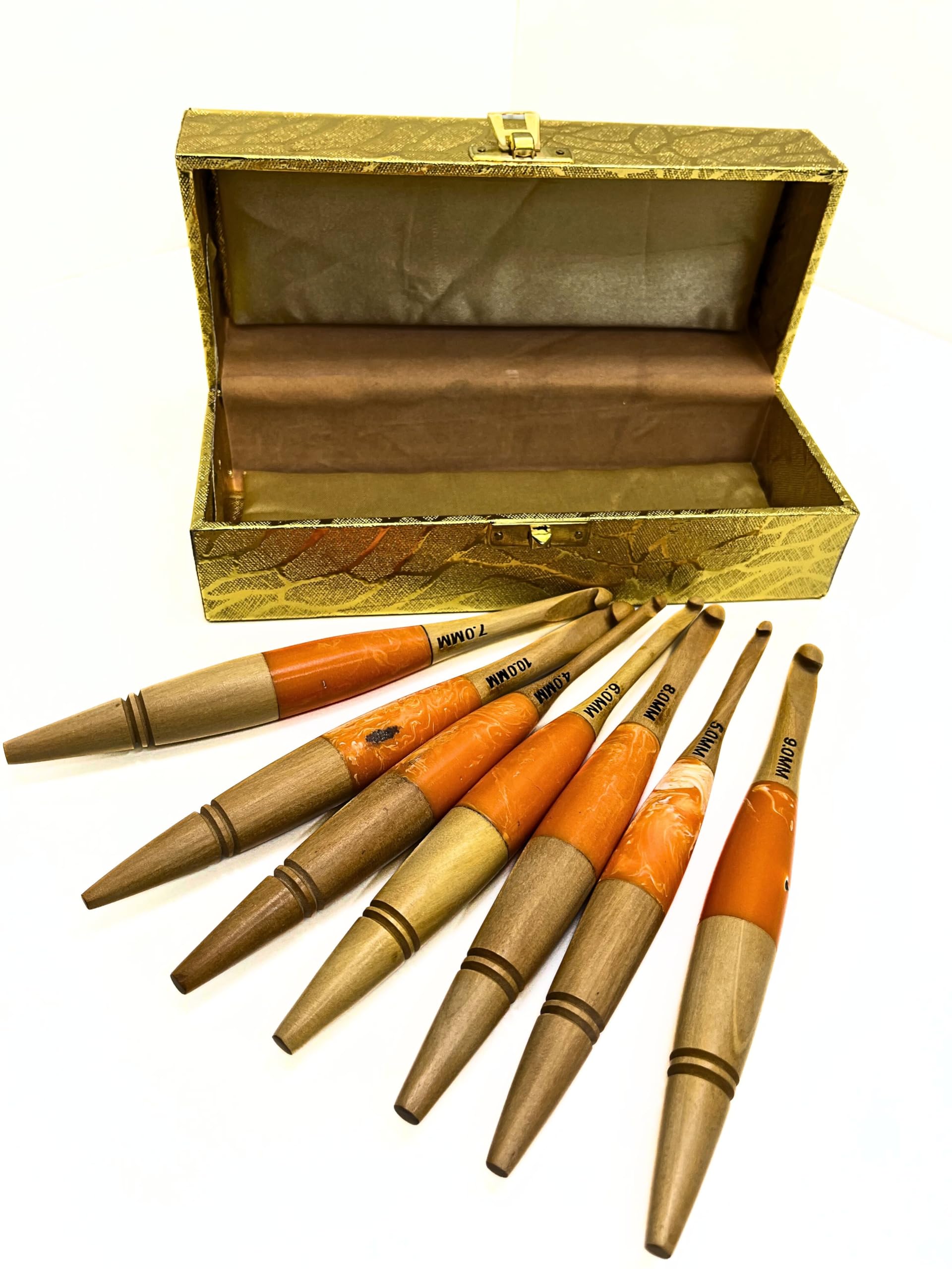 Szydełka z żywicy syntetycznej, druty do robótek ręcznych, tkane, od 4 mm do 10 mm, 7 sztuk, ze złotym pudełkiem do przechowywania, kolorowa kolekcja szydełek z żywicy