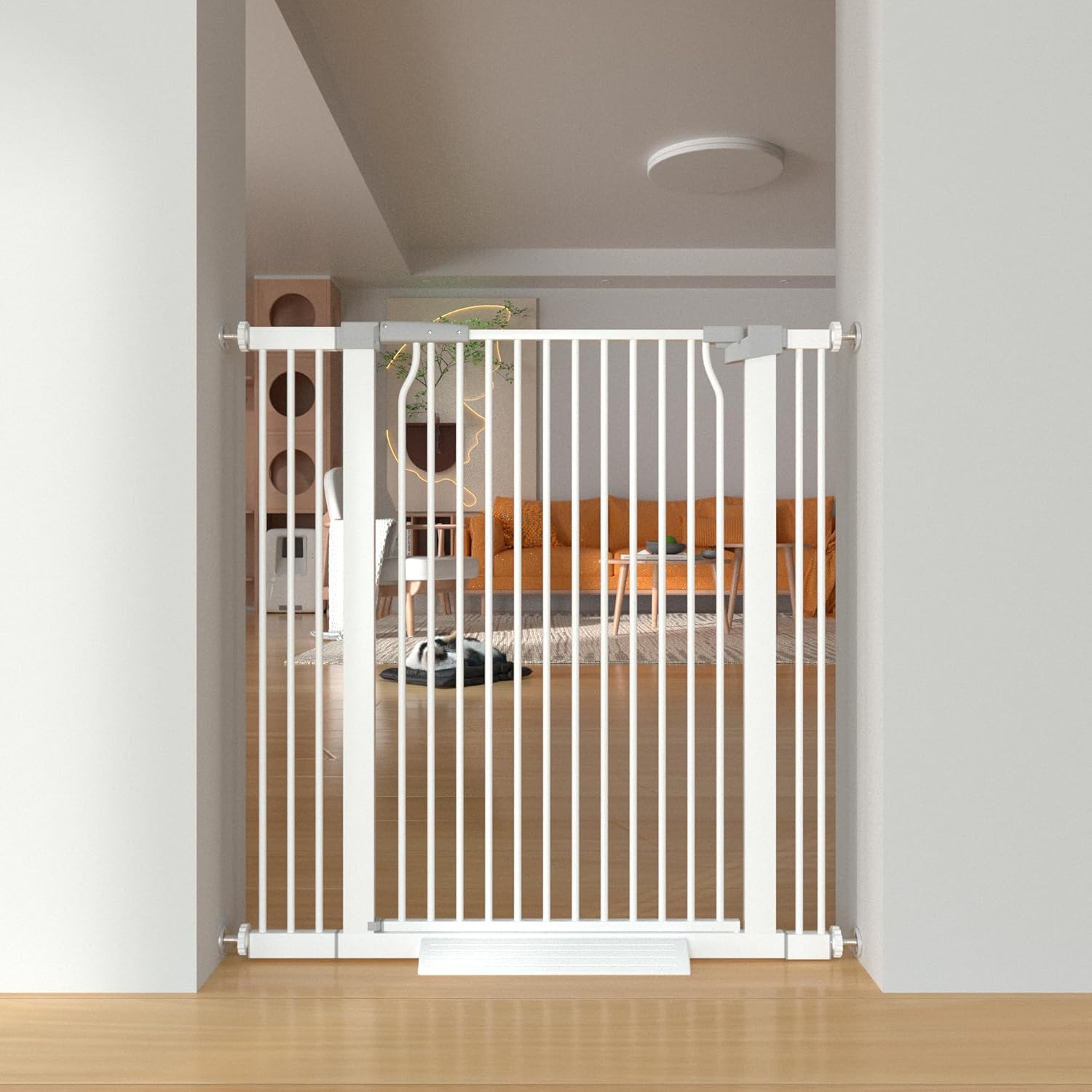 41" Extra Tall Baby Gate for Doorways and Stairs No Drill, Adjustable 29.9-40.9'' Auto Close Dog Gate Indoor, Pressure Mounted Walk Through Swing Wide Pet Gate, Tall Cat Gate with Expansion Kit, White 29.6-40.5''W