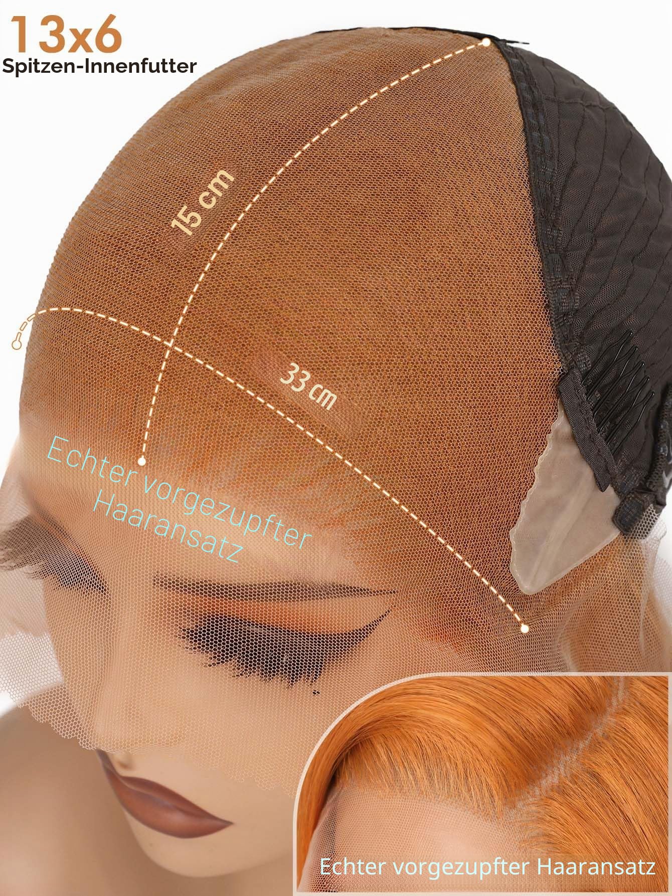 WIGNEE 13x6 Synthetische Spitze Frontperücke Vorgezogen Klebefreie Gerade Perücke 28 Zoll Lose Spitze Frontperücke mit Futura Haar Ginger