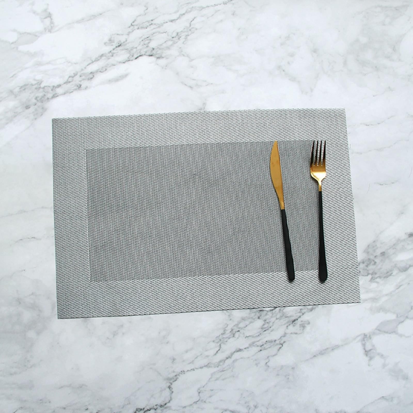 Sets de table gris argenté lavables motif géométrique tissé | Décoration cuisine