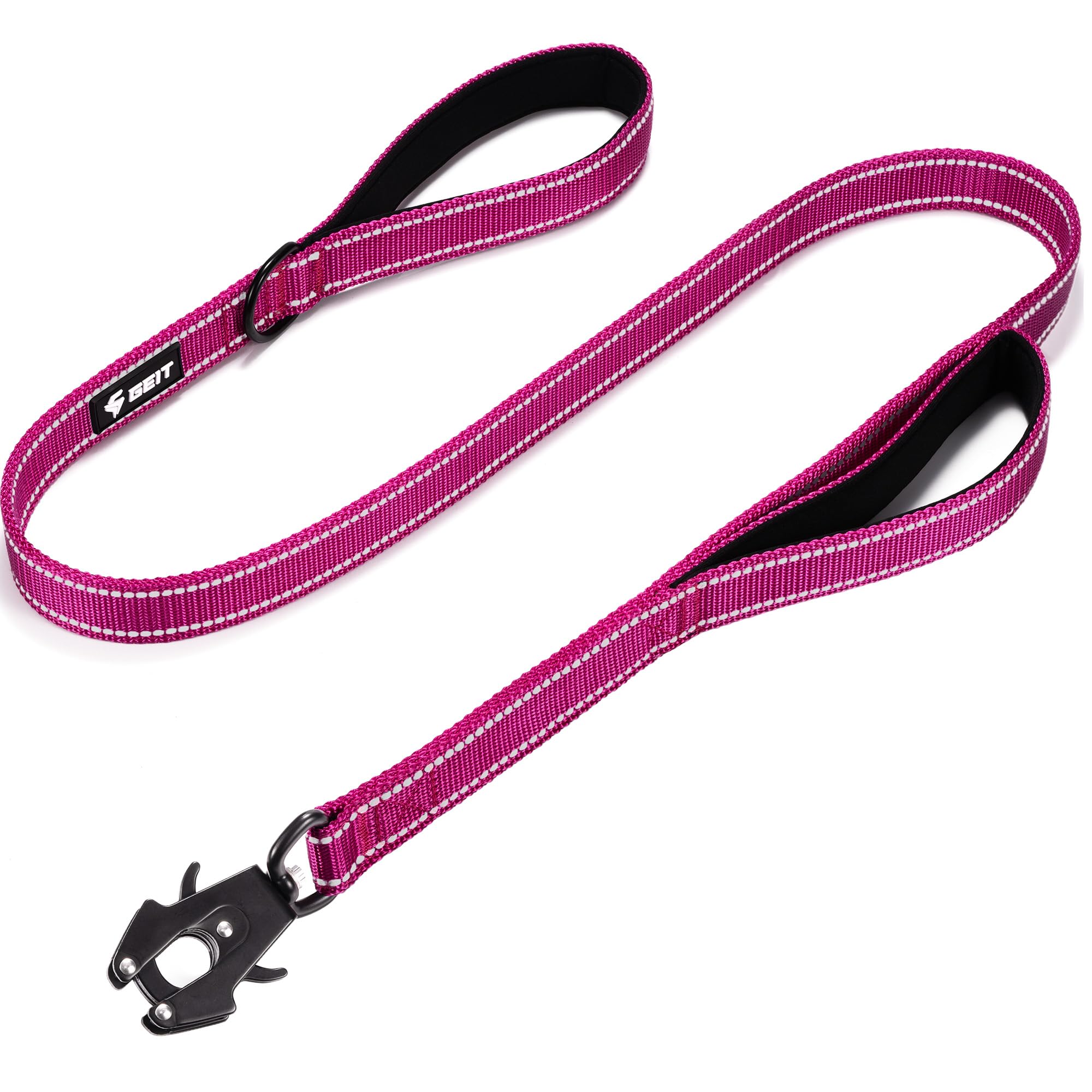 GEIT 4/5/6FT Heavy Duty Dog Leash with 2 Comfortable Padded Handles, Reflective Rope Leashes with Quick Release/Locking Tactical Frog Clip for Small