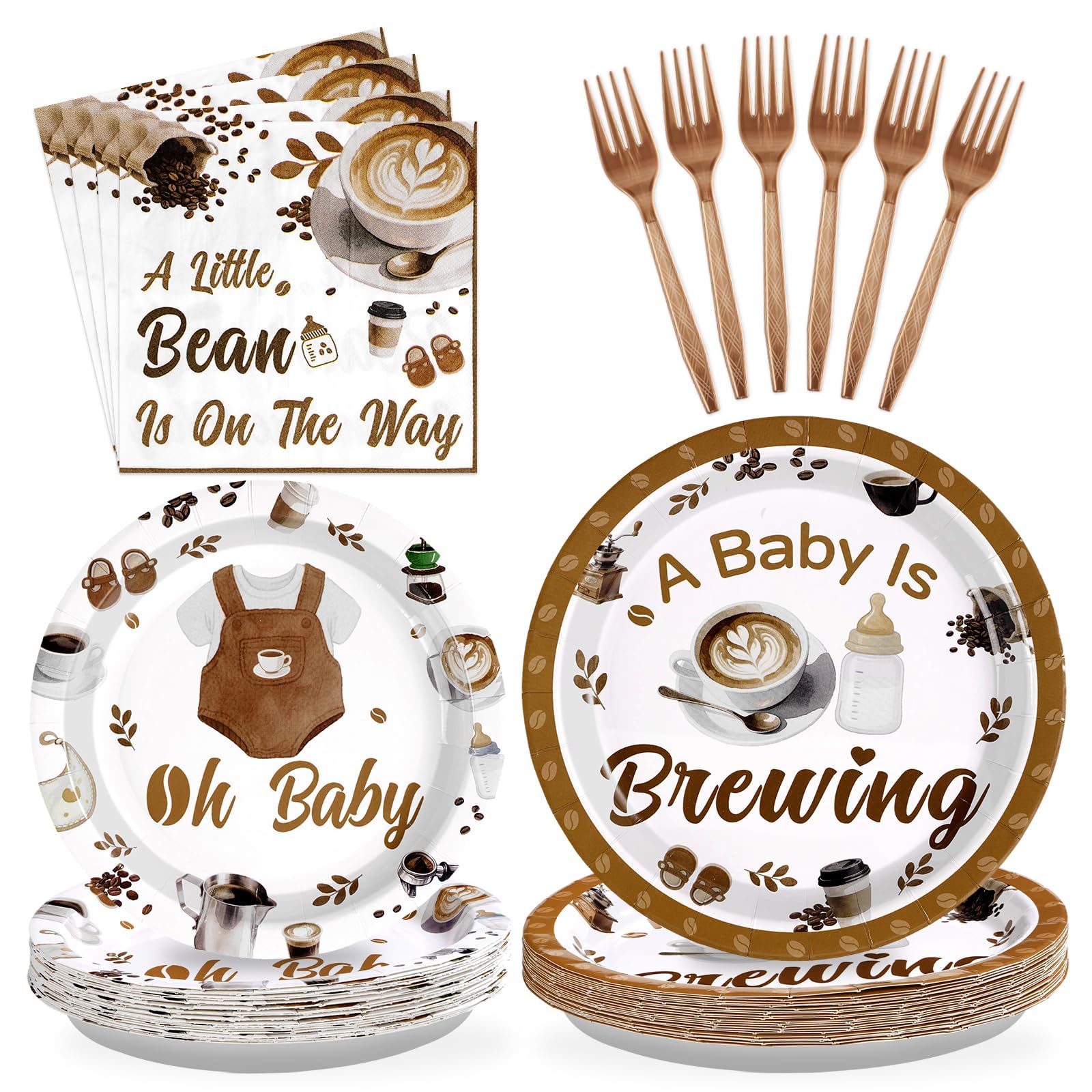 96Pcs Coffee Baby Shower Gender Reveal Decorations, Serve 24