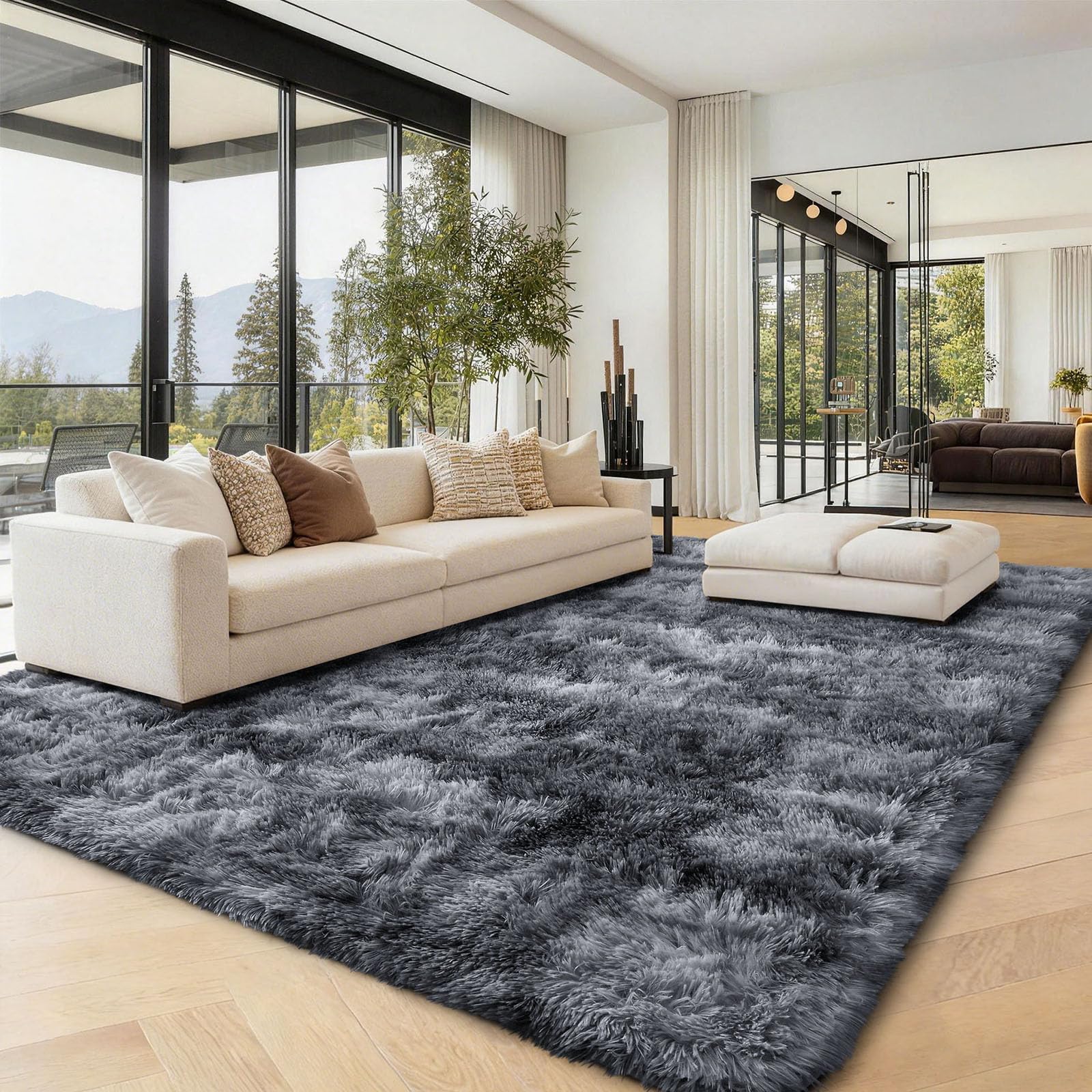 Homaxy Hochflor Flauschig Teppich Wohnzimmer Groß Teppiche, 160x220 cm | Anti-Rutsch Unterseite Weich Wohnzimmerteppich Waschbarer Moderner Matte fürs Kinderzimmer Schlafzimmer, Dunkelgrau