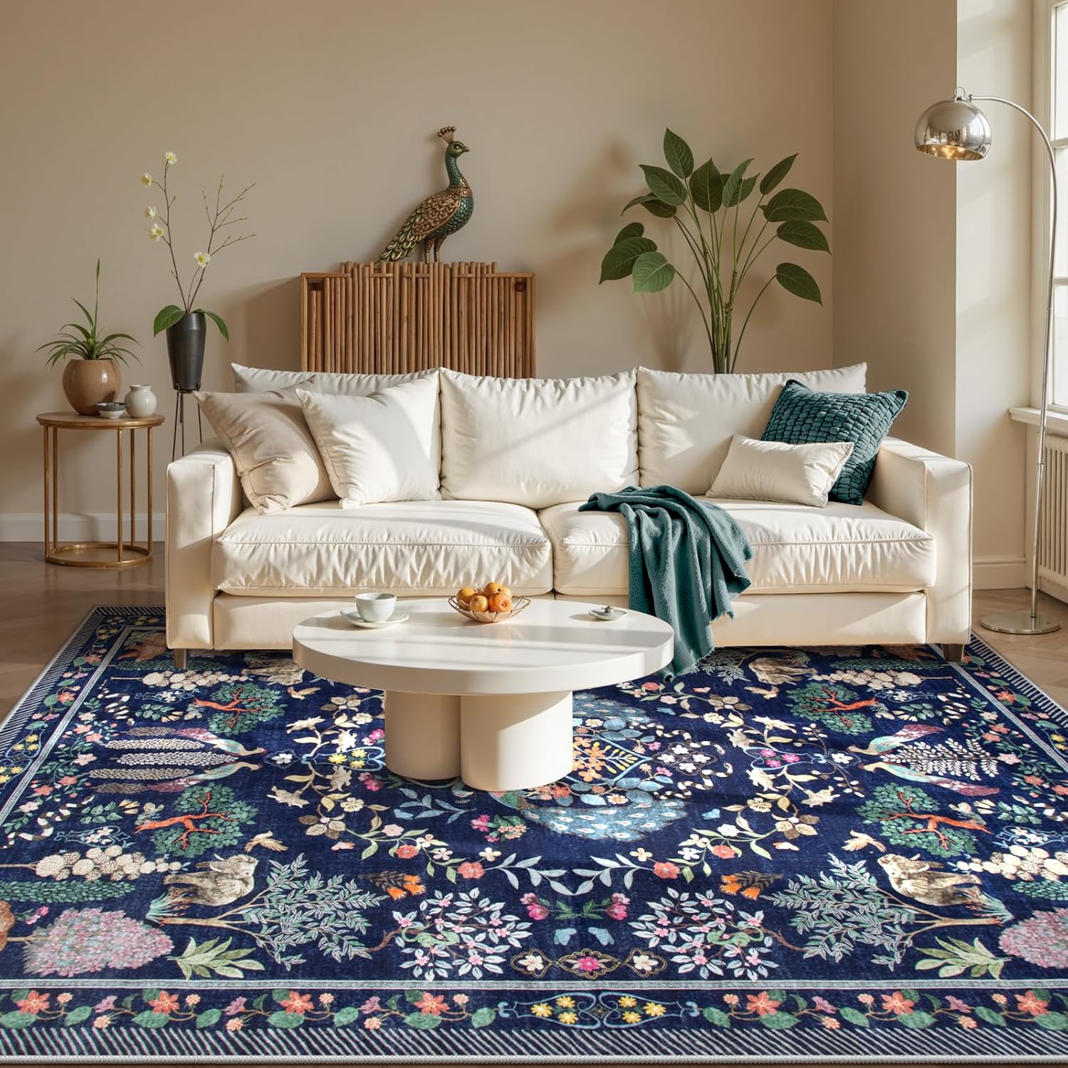 Lahome 6x9 Area Rugs, Machine Washable Living Room Rug, Dining Room Rugs for Under Table Non-Slip Low Pile Bedroom Rug Large Carpet for Farmhouse, Kids Playroom(Blue) 6' x 9' (Rectangular) Blue