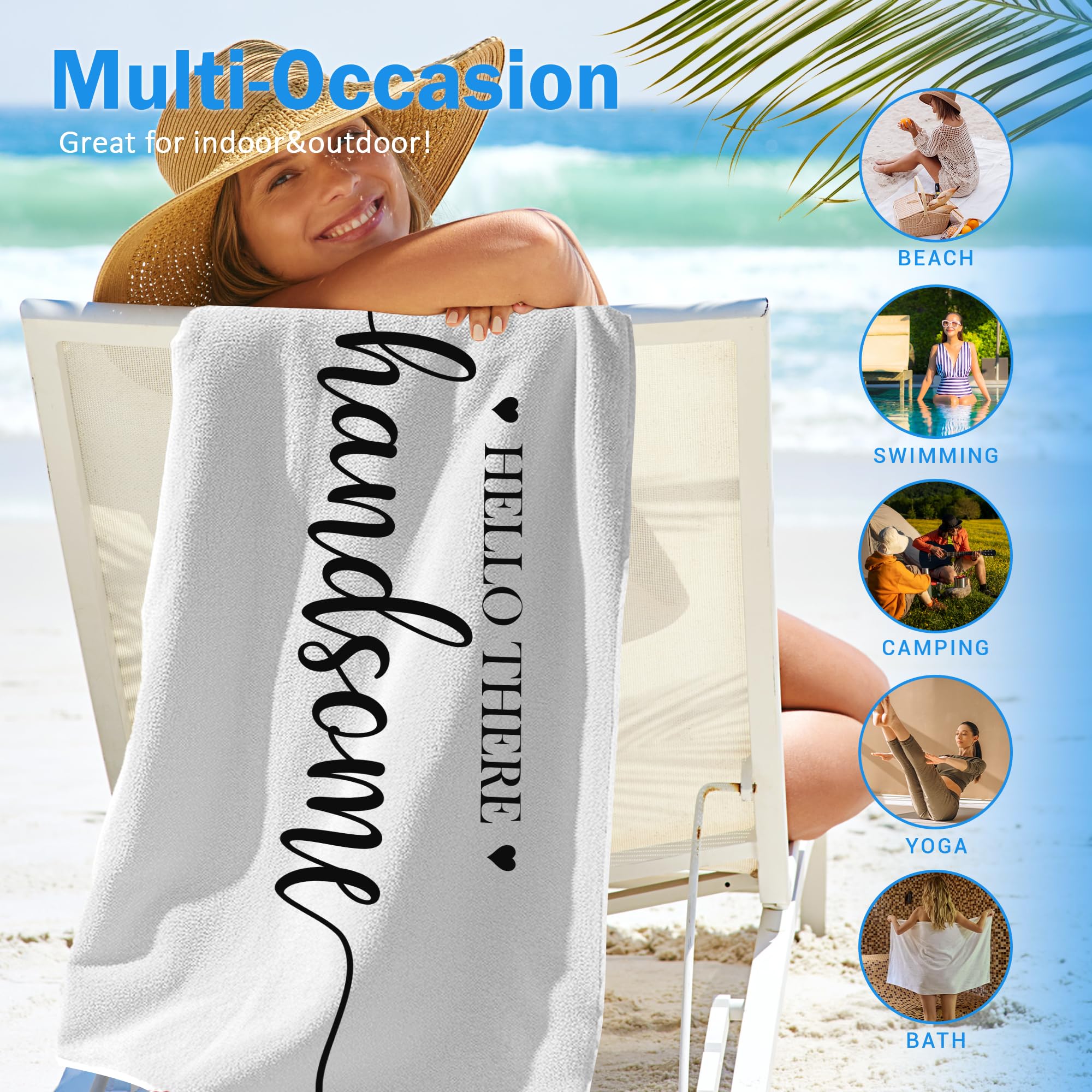 Juego de 2 toallas de playa con texto en inglés "Couple Good Morning Gorgeous Hello There Handsome Beach", para luna de miel, boda, San Valentín, regalos para novia, novio, para él y ella,