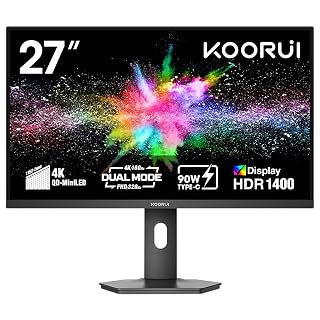 KOORUI 27" 4K 160Hz/320Hz MiniLed Gaming Monitor, HDR1400, 98% DCI-P3, 1ms, 90W Type-C, HDMI 2.1/DP1.4, One-Click Dual-Mode,Fully Adjustable, S2741LM - Amazon product rated Grade A