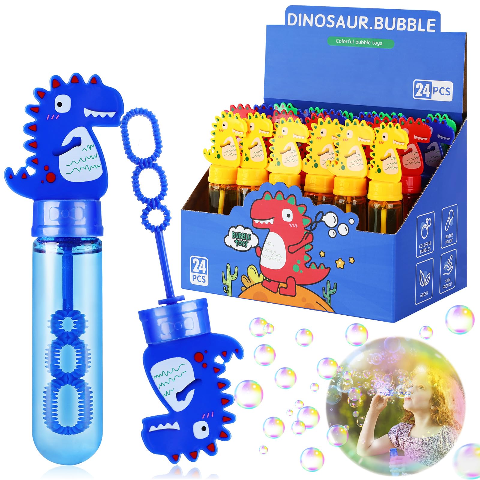 Ucradle 24 Stück Seifenblasen Set für Kinder - Dinosaurier Seifenblasen Stäbe Spielzeug mit 35ml Seifenblasen Nachfüllflasche, Bubble Sticks Geschenke für Hochzeit Party Mitgebsel Kindergeburtstag
