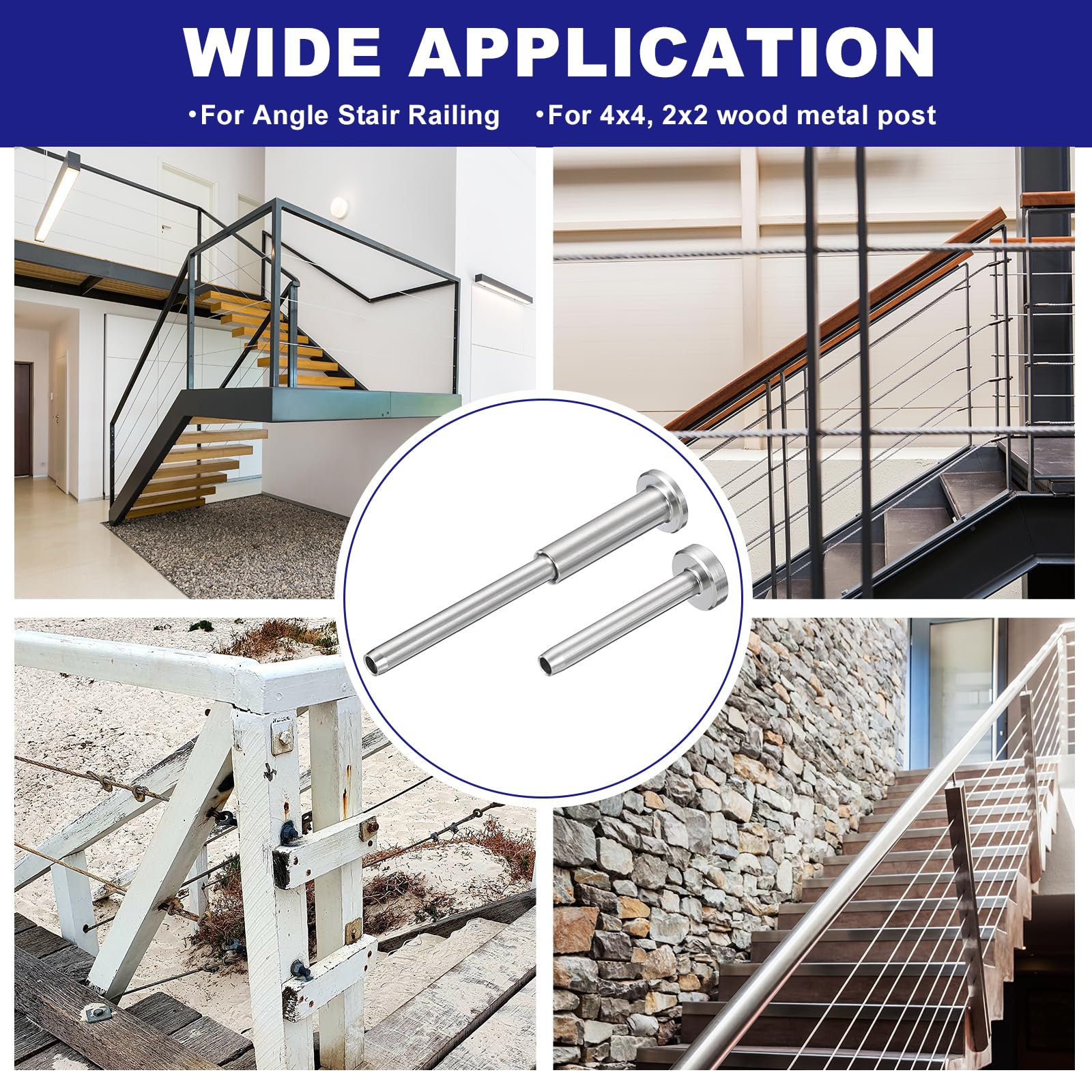 QUARKZMAN 20 Coppie Kit Cavi Ringhiera Invisibile, Tenditore e Terminale Nascosti 1/8" Acciaio Inossidabile T316, Ferramenta Ringhiera Cavo Montanti Legno/Metallo 2"x2", 4"x4", Argento