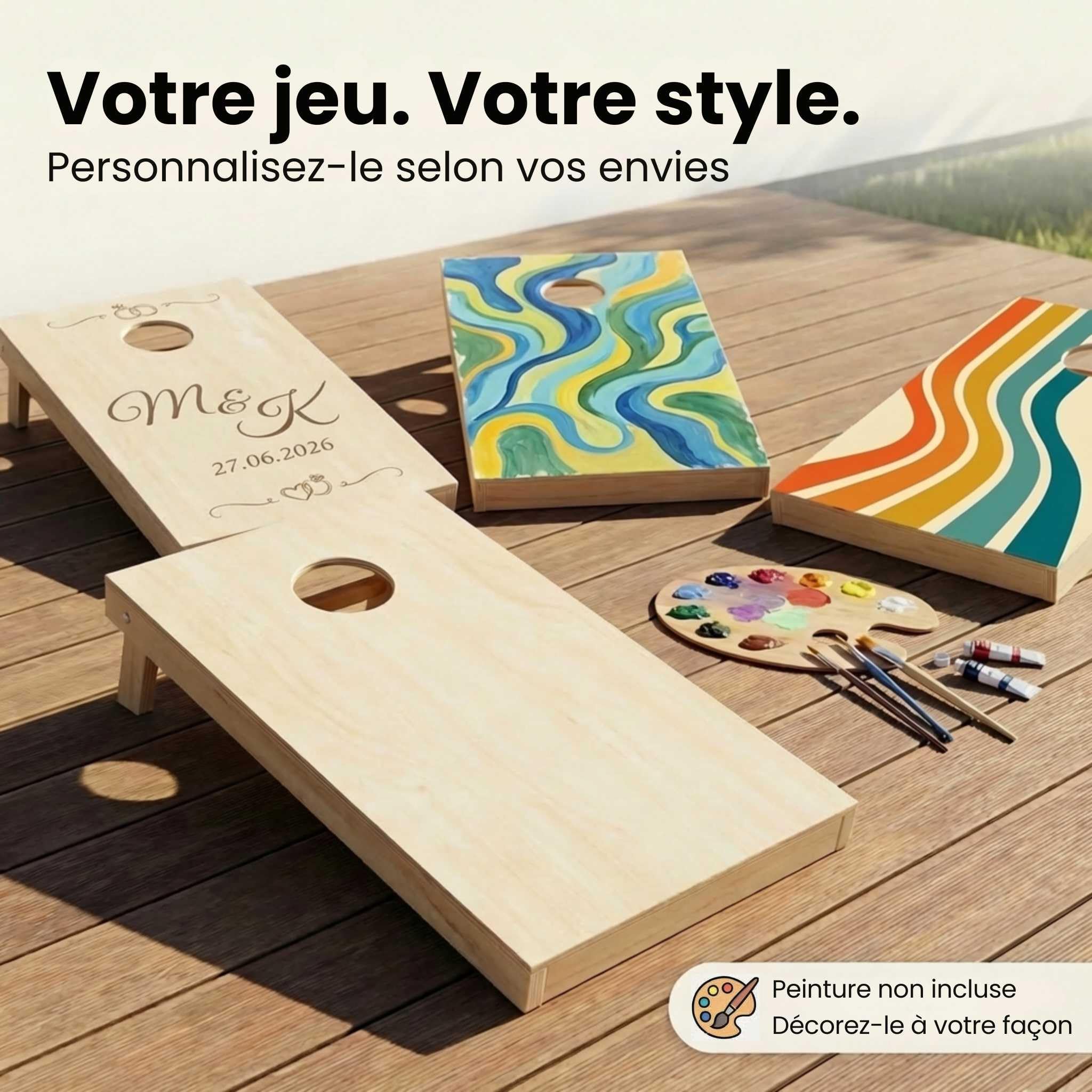 Cornhole - Set Complet Officiel en Bois avec 2 Planches, 8 Sacs & Housse - Jeu de Lancer extérieur pour Adultes & Enfants - Idéal Jardin & Plage