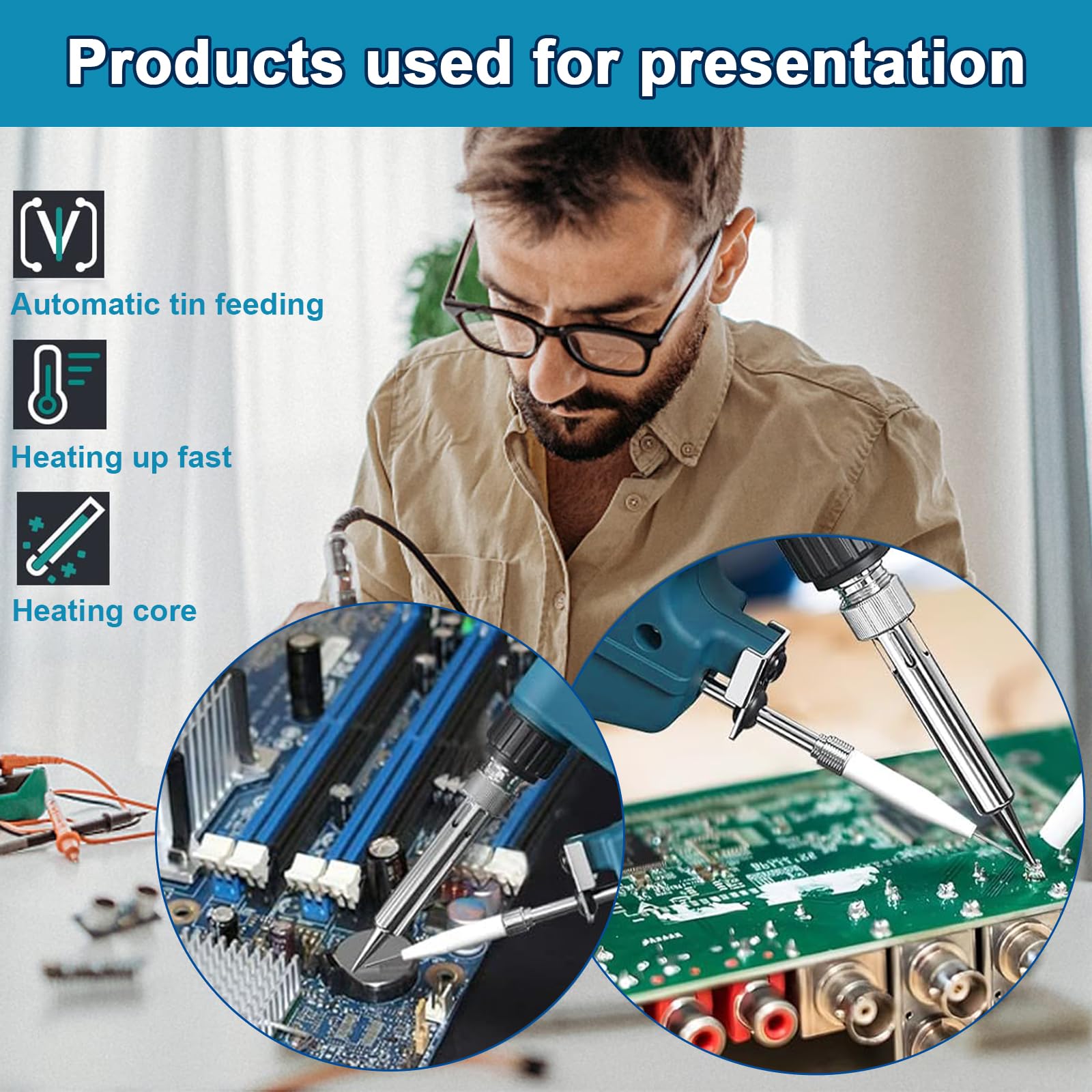 Soldeerboutset, 60 W, automatische elektronica-soldeerpistool, handheld solderen, tinnen pistool voor sieraden, doe-het-zelvers, reparatie van printplaten
