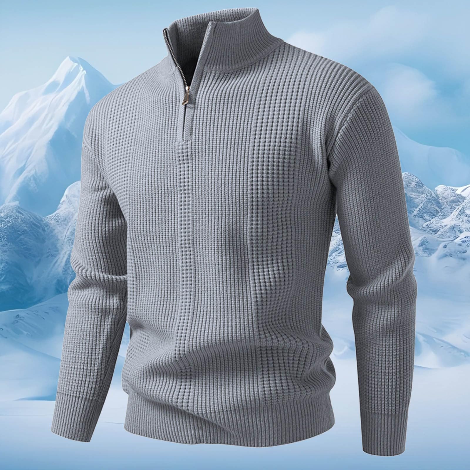 Maglione con Collo Alto e Mezza Cerniera, Morbido e Caldo, Casual, Invernale, Comodo, Foderato in Pile