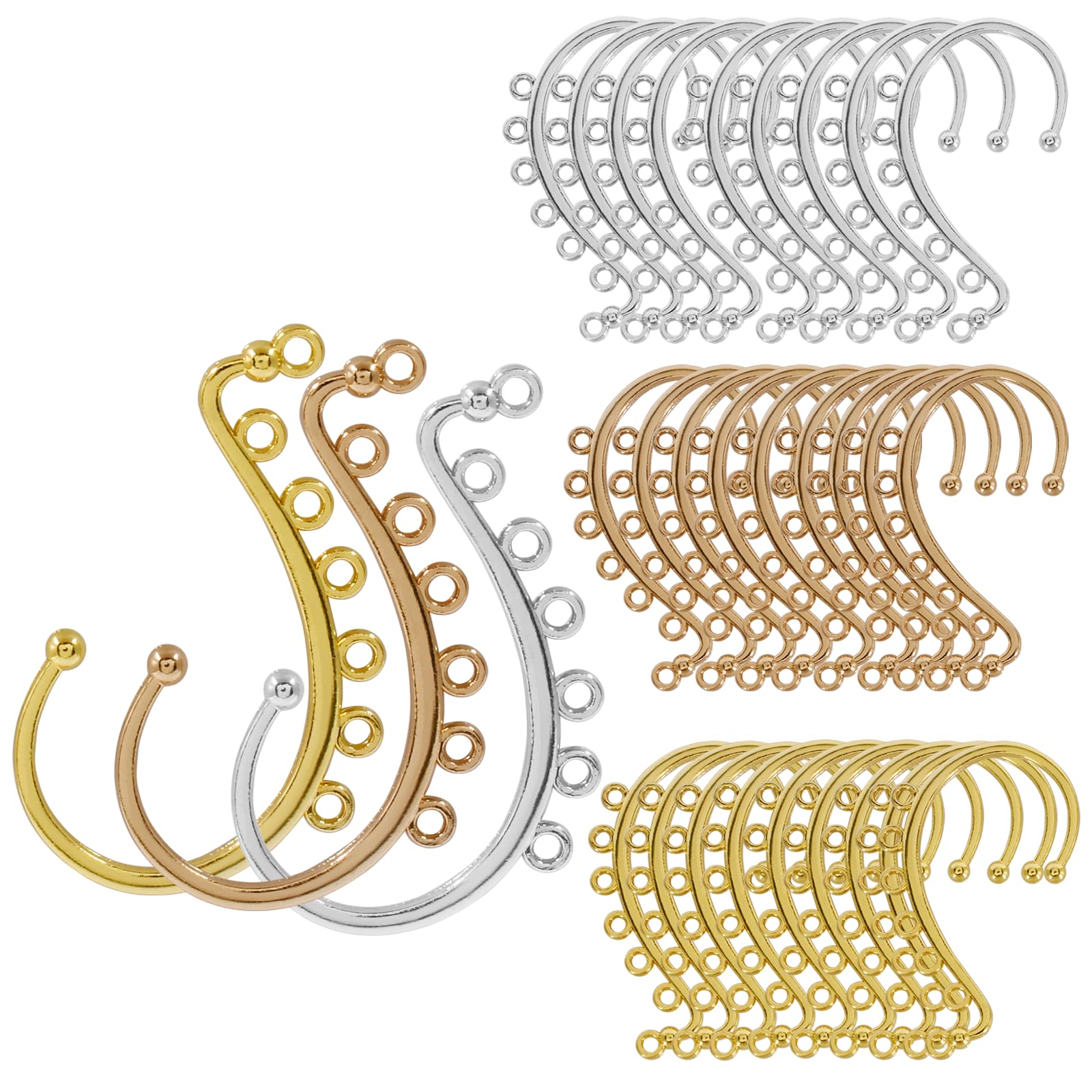 Hitefu 30PCS Ear Cuff Earrings for Women, 3 Colors 7 Holes Ear Wrap Earring Hooks, No Piercing Ear Cuff Clips for DIY Earring Making Accessories Jewelry Supplies (Silver+Gold+KC Gold)