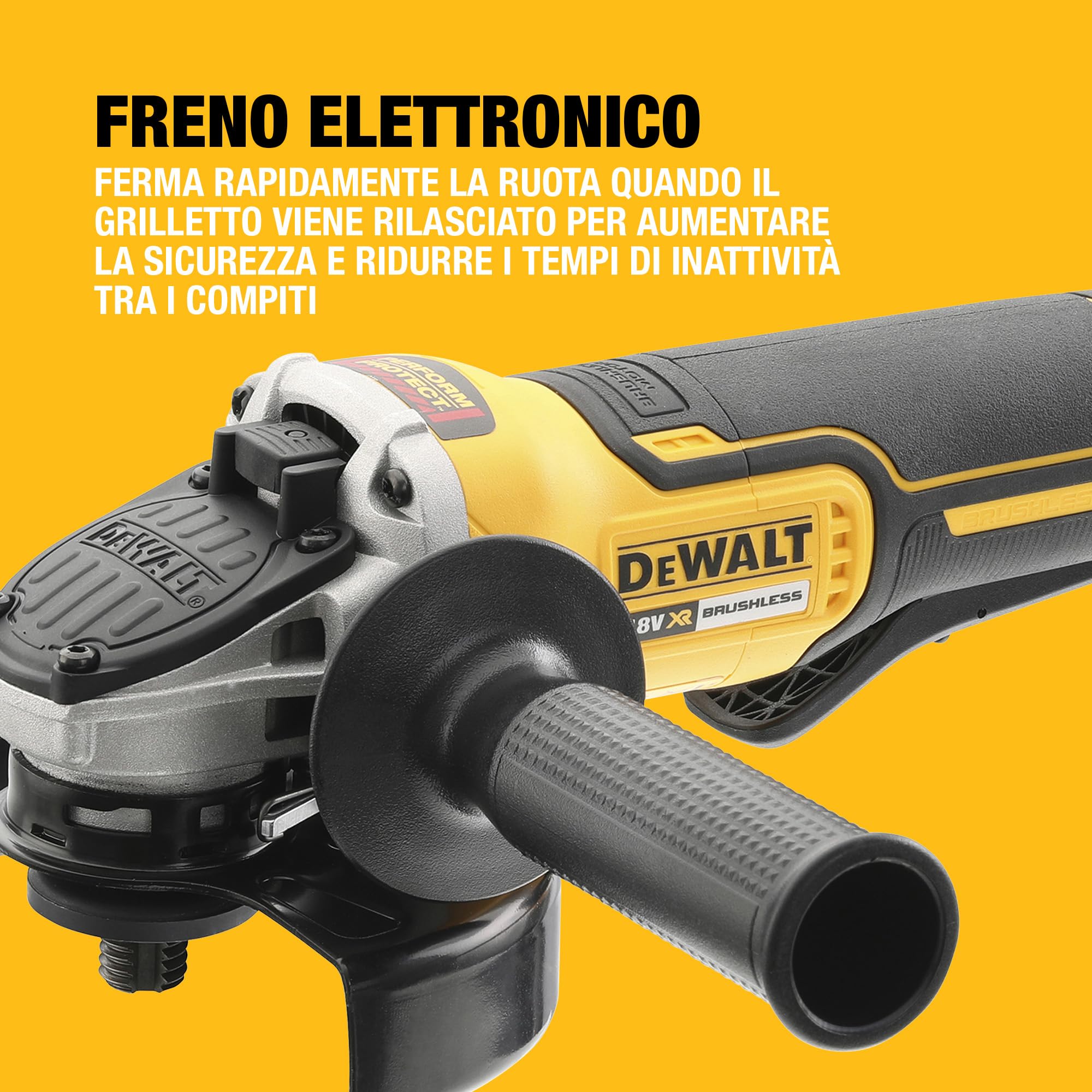DEWALT Smerigliatrice angolare a batteria 18V XR Brushless 125mm con interruttore a paletta - Solo utensile in TSTAK, DCG406NT-XJ