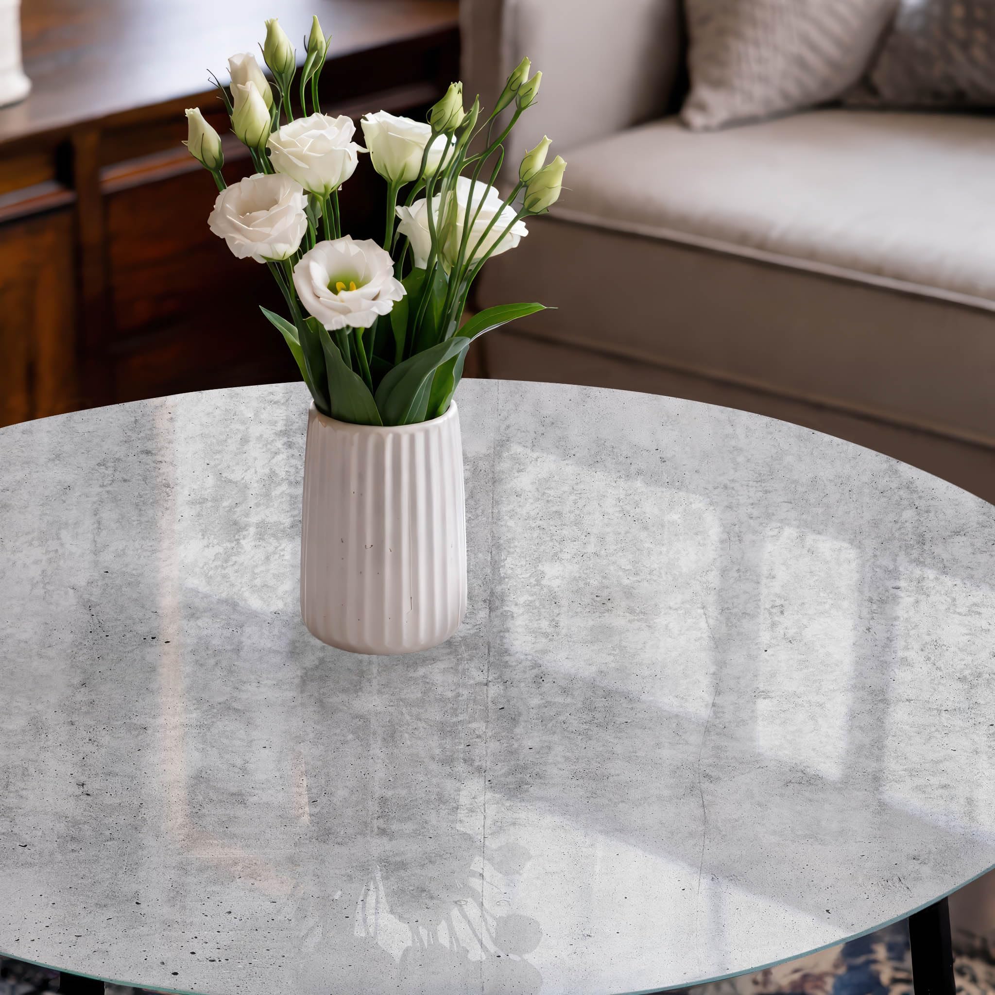 Placa de Cristal 100 cm | Redondo | Espesor 4 mm | Bordes Pulidos | Hormigón industrial | con Impresión Decorativa | para la Cocina y Salón | Vetro Temperato | Pies Antideslizantes