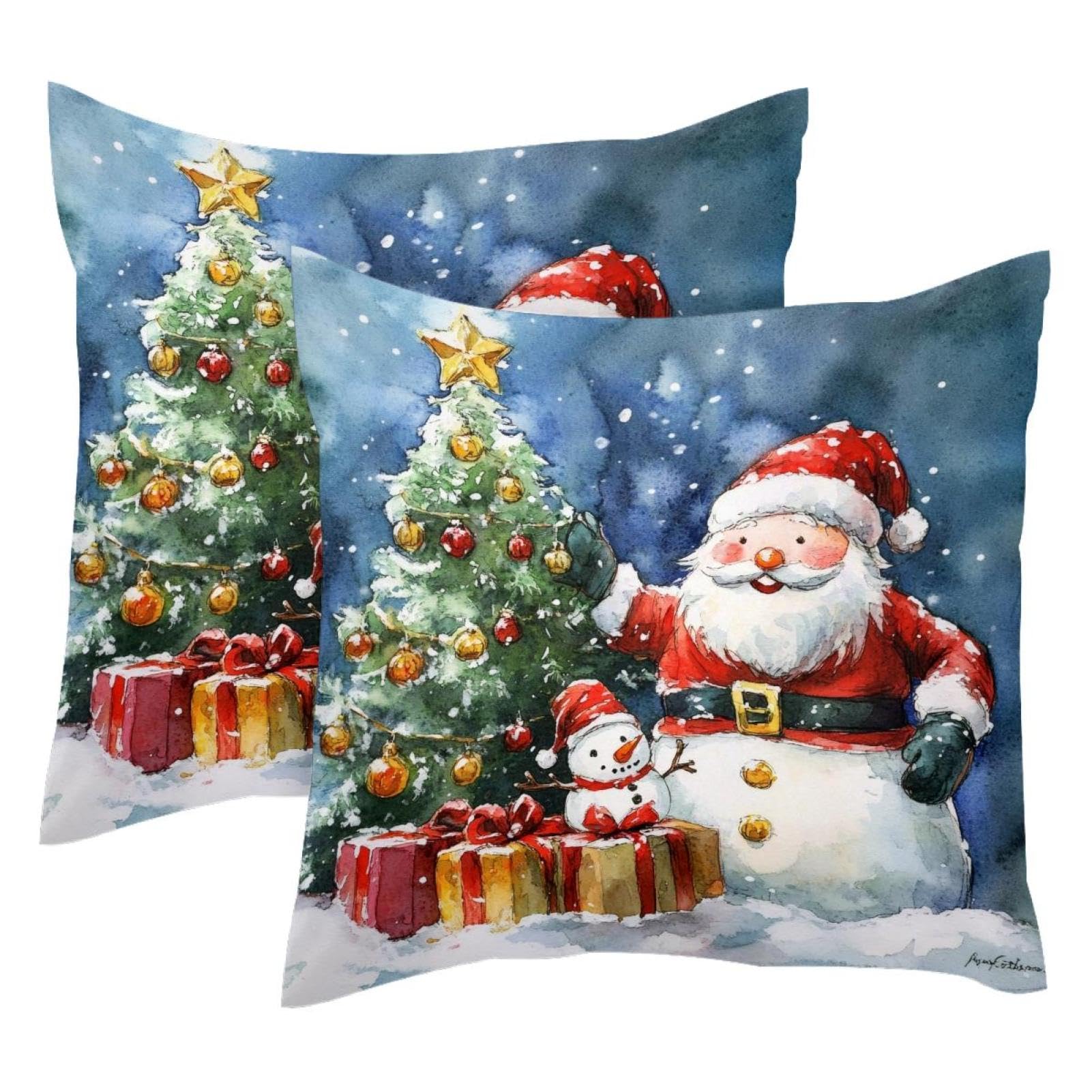 Housse de coussin Noël cadeau déco idéal lot de 2 velours doux 50x50cm