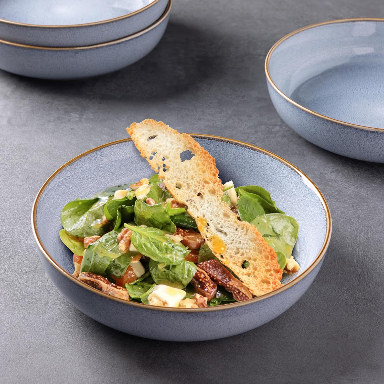 GBHOME 8.75'' Large Ceramic Pasta Bowls, 38oz Stoneware Pasta Serving Bowls Set of 4 for Kitchen, Wide Bowls for Fruit,Pasta,Salad,Oatmeal,Meal, Microwave Safe, Reactive Glaze-Blue - Image 5