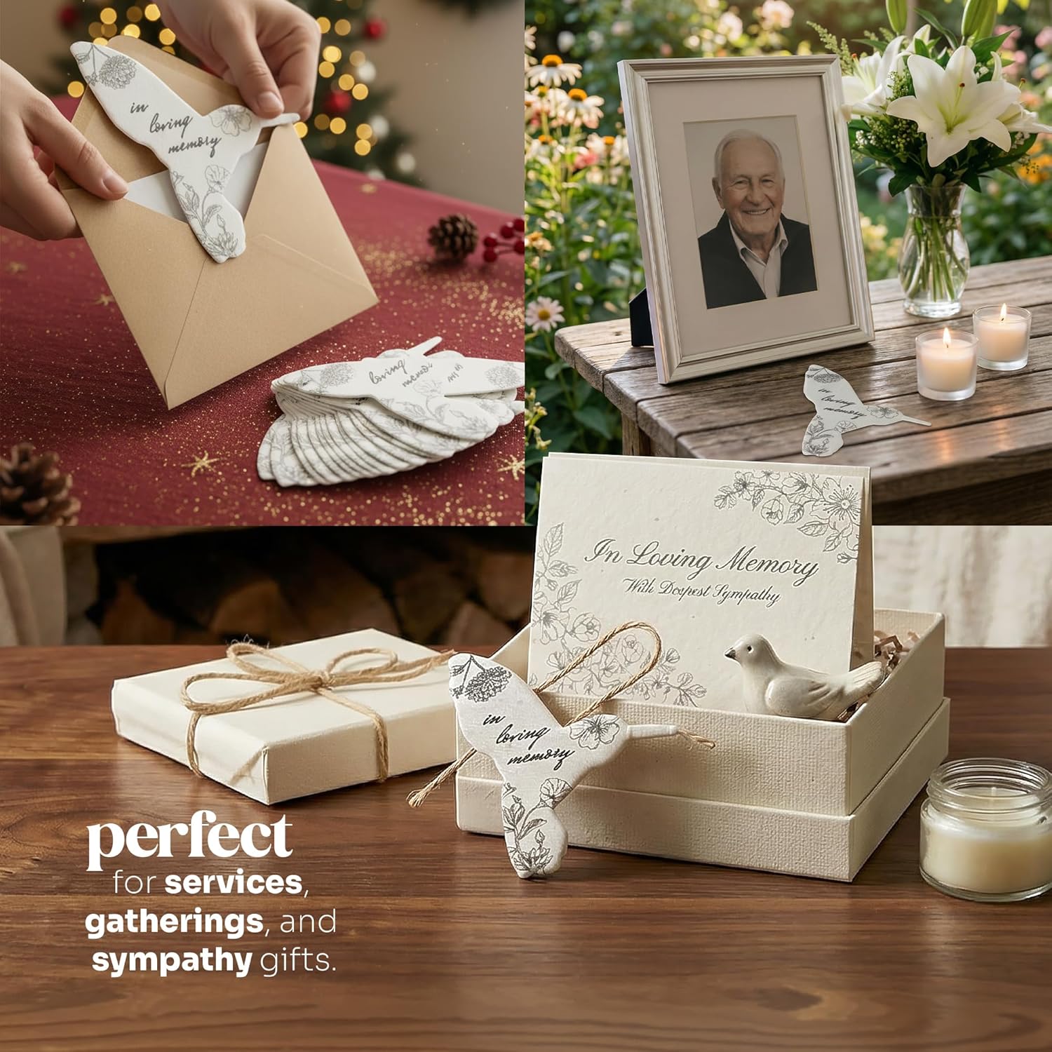 植えられるワイルドフラワーシードペーパー - 48枚 ブラック&amp;ホワイト ハチドリ型 葬儀の記念品 メモリアルギフト 父と母