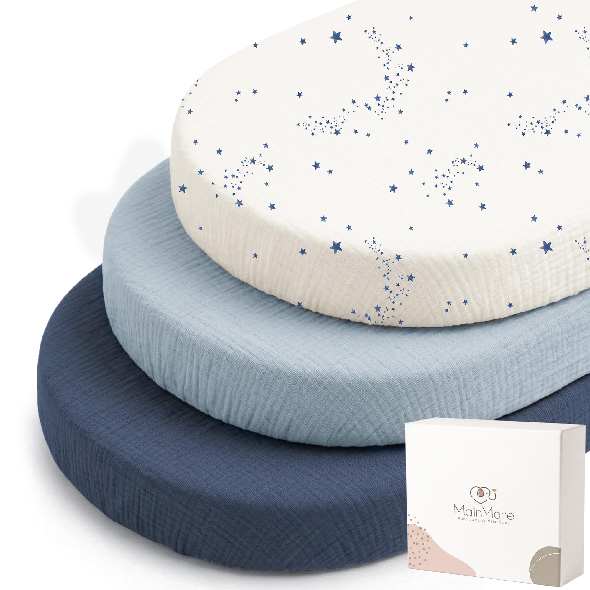 MairMore 3 Pack Muslin Baby Bassinet Sheets for Bedside Sleepers