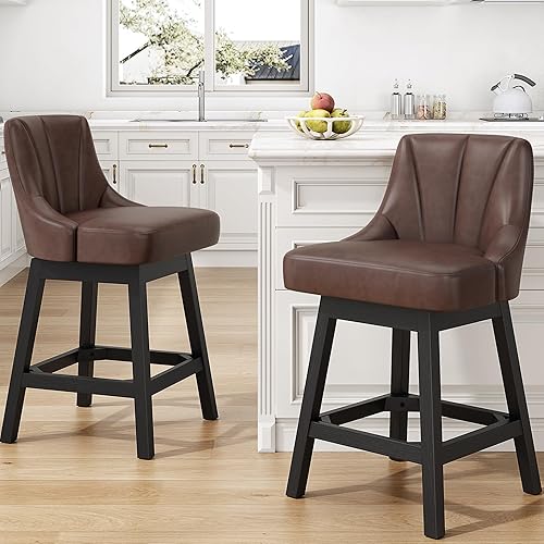 Miniatura 14 de Taburetes de bar giratorios, taburetes de bar de altura de mostrador tapizados de tela de 26 pulgadas, sillas modernas de isla de cocina con Tela -