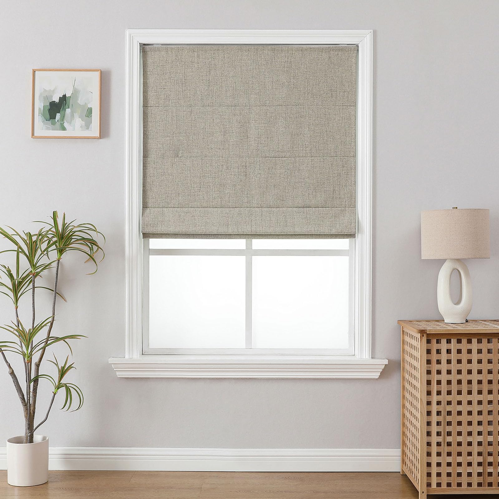 Joydeco Cordless Roman Shades, Linen Fabric Window Blinds, Thermal Insulated Blackout Blinds, Room Darkening Shades for Indoor Windows, Easy to Install, 23" W×75" H, Linen