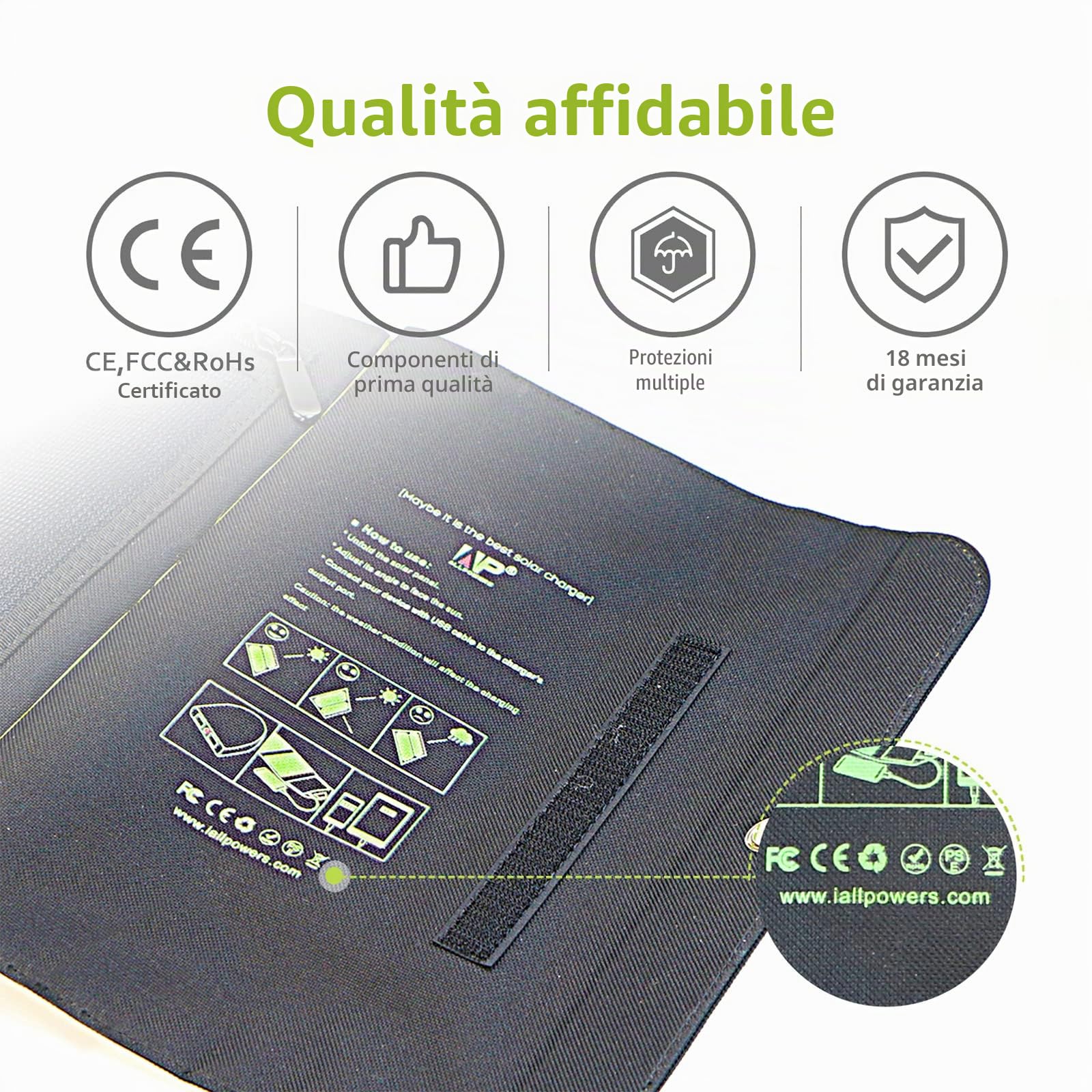 ALLPOWERS 5V 21W Pannello Solare, Caricatore Solare Portatile, 3 Uscite USB e 2 Entrate USB Pannello Solare Pieghevole Impermeabile, PD 18W Ricarica Rapida per Smartphone, Tablet, Outdoor, Campeggio