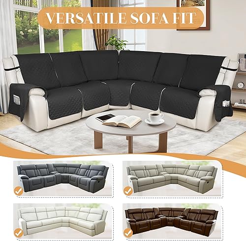 Miniatura 5 de HDCAXKJ Fundas 100% impermeables para sofá modular reclinable en forma de L, lavable, acolchada, suave, para mascotas, con bolsillos (sofá