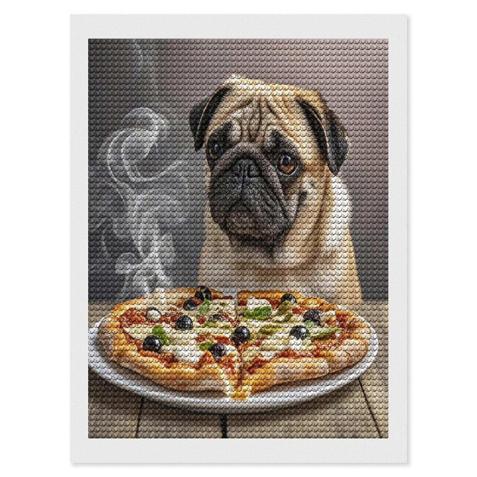 FekiLoot Pug Pizza Diamond Painting Kits for Adults Full Round Drill Diamond Art Kits for Beginners 5D DIY Diamond Dots Paintings Diamonds Pictures Gem Art Home Wall Decor 12"x16"