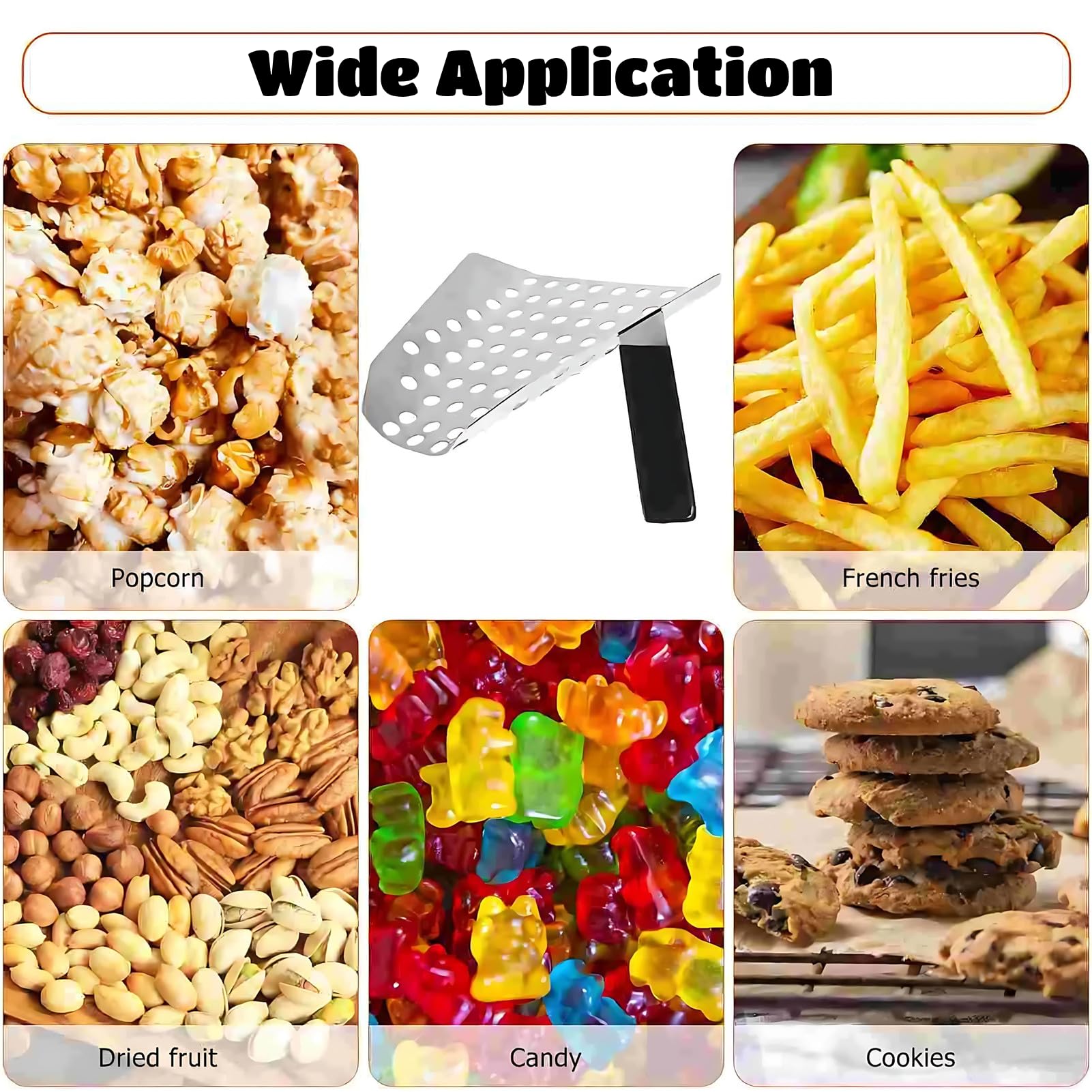 Embudo Recogedor para Patatas Fritas, Pala para Palomitas de Maíz de Acero Inoxidable, Diestros, para Servir Patatas Fritas Aperitivos Postres Productos Secos, Para uso Doméstico y Comercial