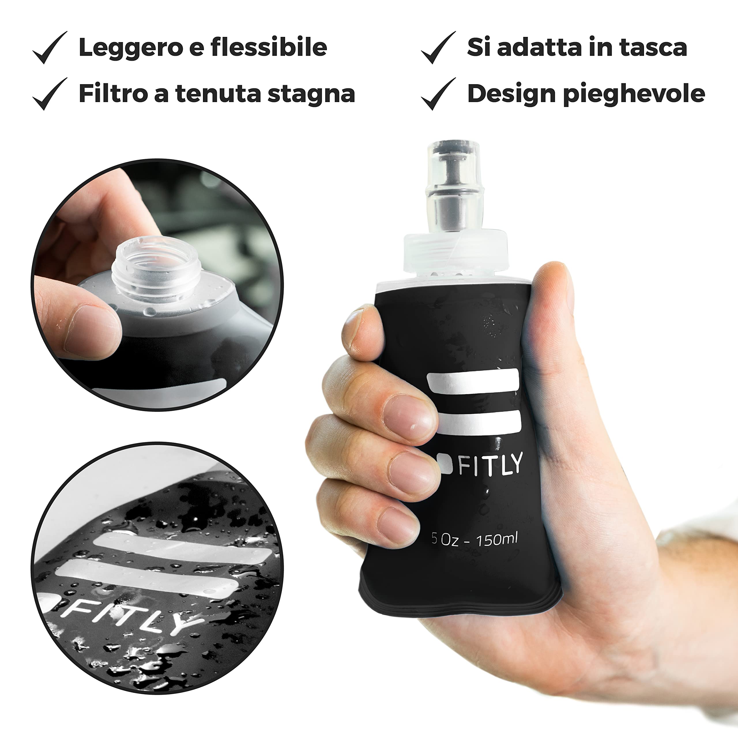 FITLY Flask 250 ml Pink - Borraccia Morbida - Borraccia Sportiva Ideale Per Corsa - Sport all'Aria Aperta Bottiglia di Idratazione dell'Acqua Boccetta Morbida - Per Zaino Idratazione
