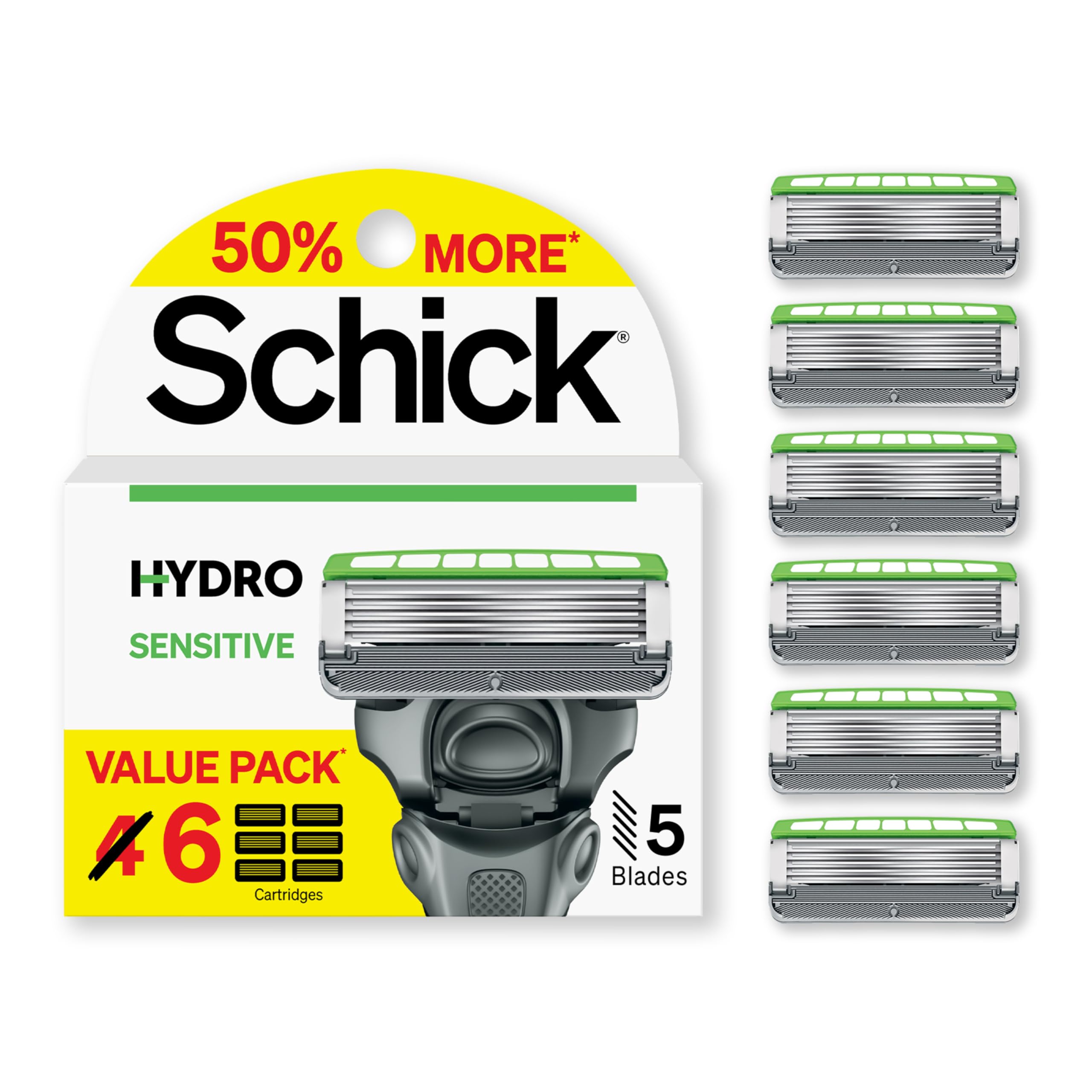 Schick Hydro Sensitive Razor Refills 6ct 5 Blade Razor for Men Shaving Blades 6 Refills