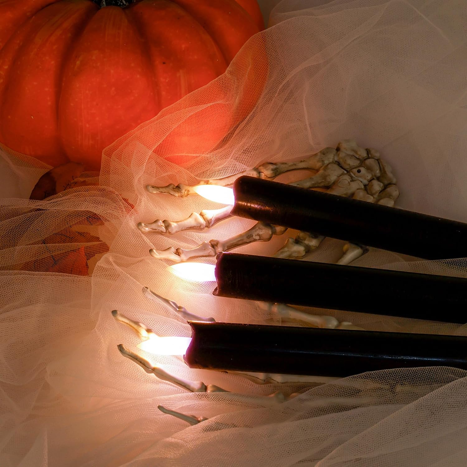 SHENSY Halloween Flameless Taper Candles –6Pack Orange and Black Real Wax LED Candlesticks with 3D Flickering Flame, Battery Operated with Remote & Timer – Spooky Window and Table Decor