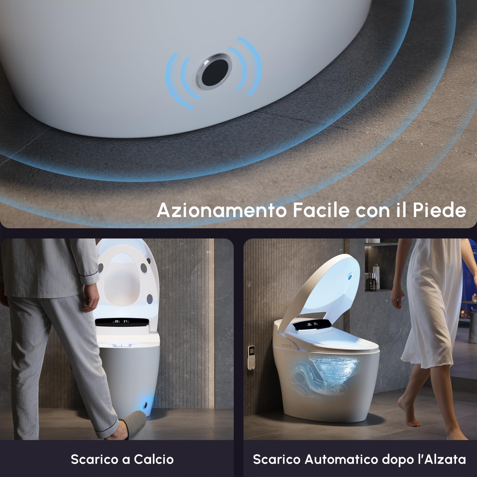 Homary WC Giapponese Intelligente con Bidet Incorporato, Bianco, 4.84 L/Scarico, Sedile Riscaldato e Funzioni Regolabili, Scarico a Sifone, Coperchio Manuale e Scarico Orizzontale, J021123584