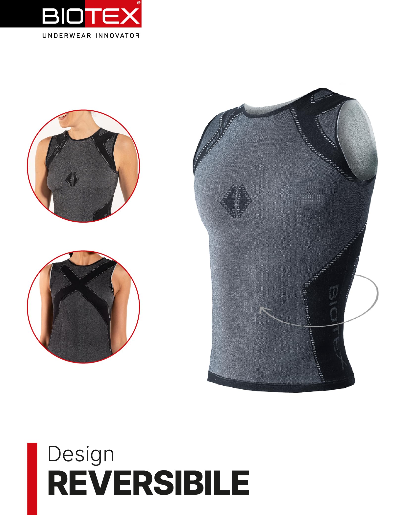 BIOTEX Canotta Reverse Unisex, Ideale per Ciclismo, Running e Sport Estremi, Design Senza Cuciture, Traspirante