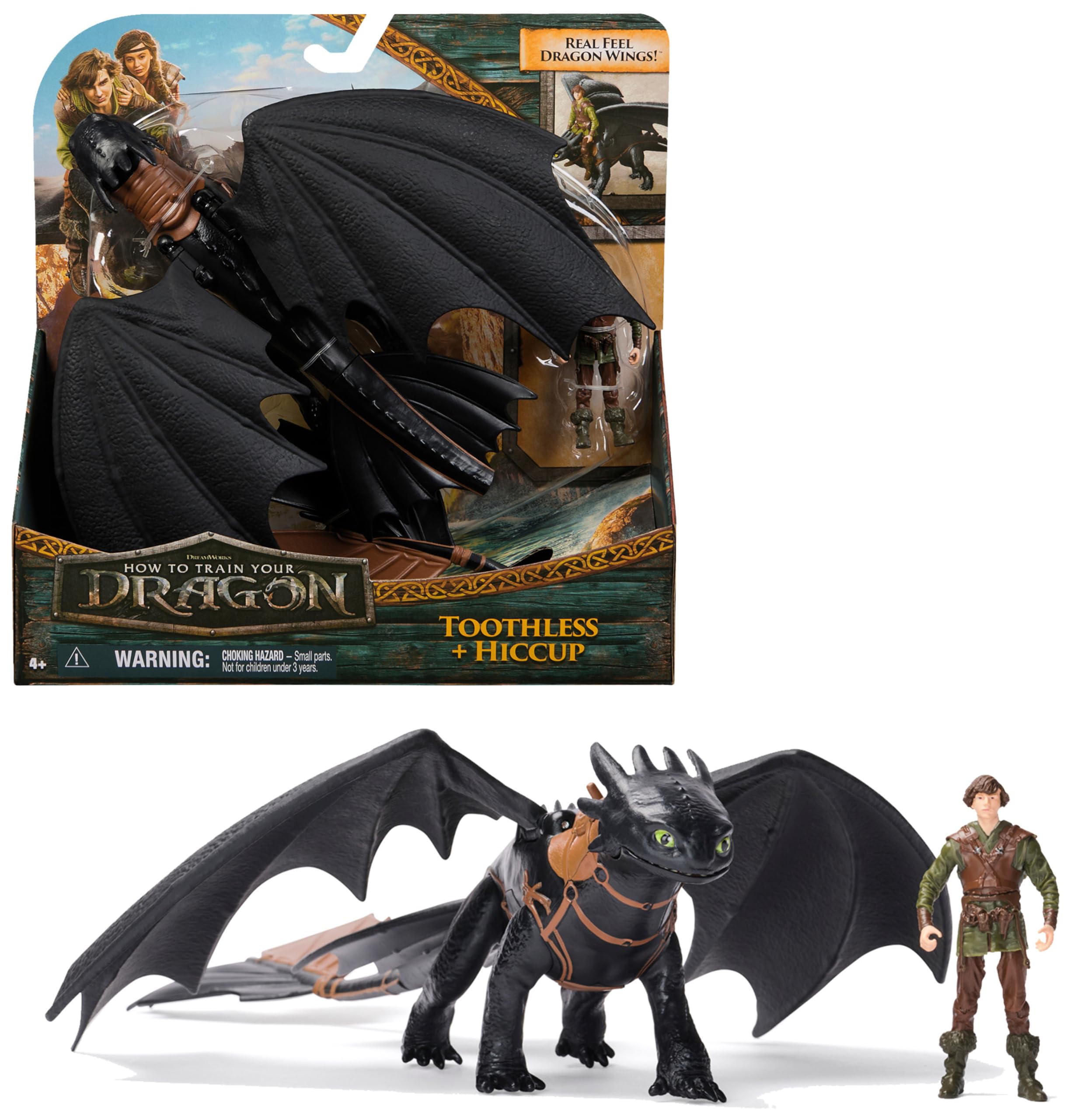 Dreamworks Dragons - Figurine Dragon Krokmou + Viking Harold - Figurine Articulée Krokmou 25 Cm Et Son Dresseur 10 Cm - Cadeau Enfant - Jouet Enfant 4 Ans Et + Inspiré Du Film How To Train Your Dragon