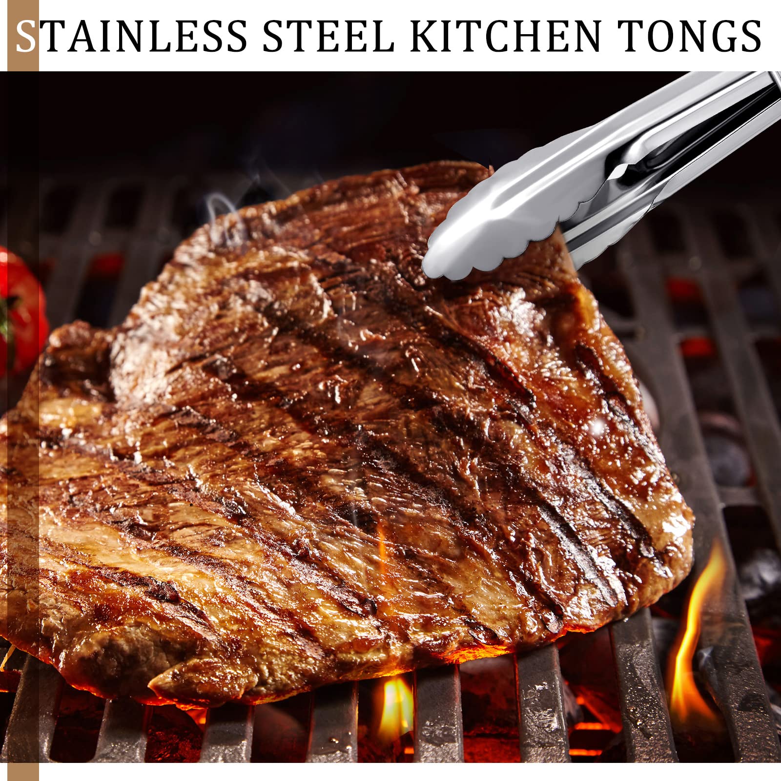 50 pinzas de cocina pequeñas de acero inoxidable de 7 pulgadas con anillos deslizantes, mini pinzas para servir para cocinar alimentos y ensaladas a la parrilla