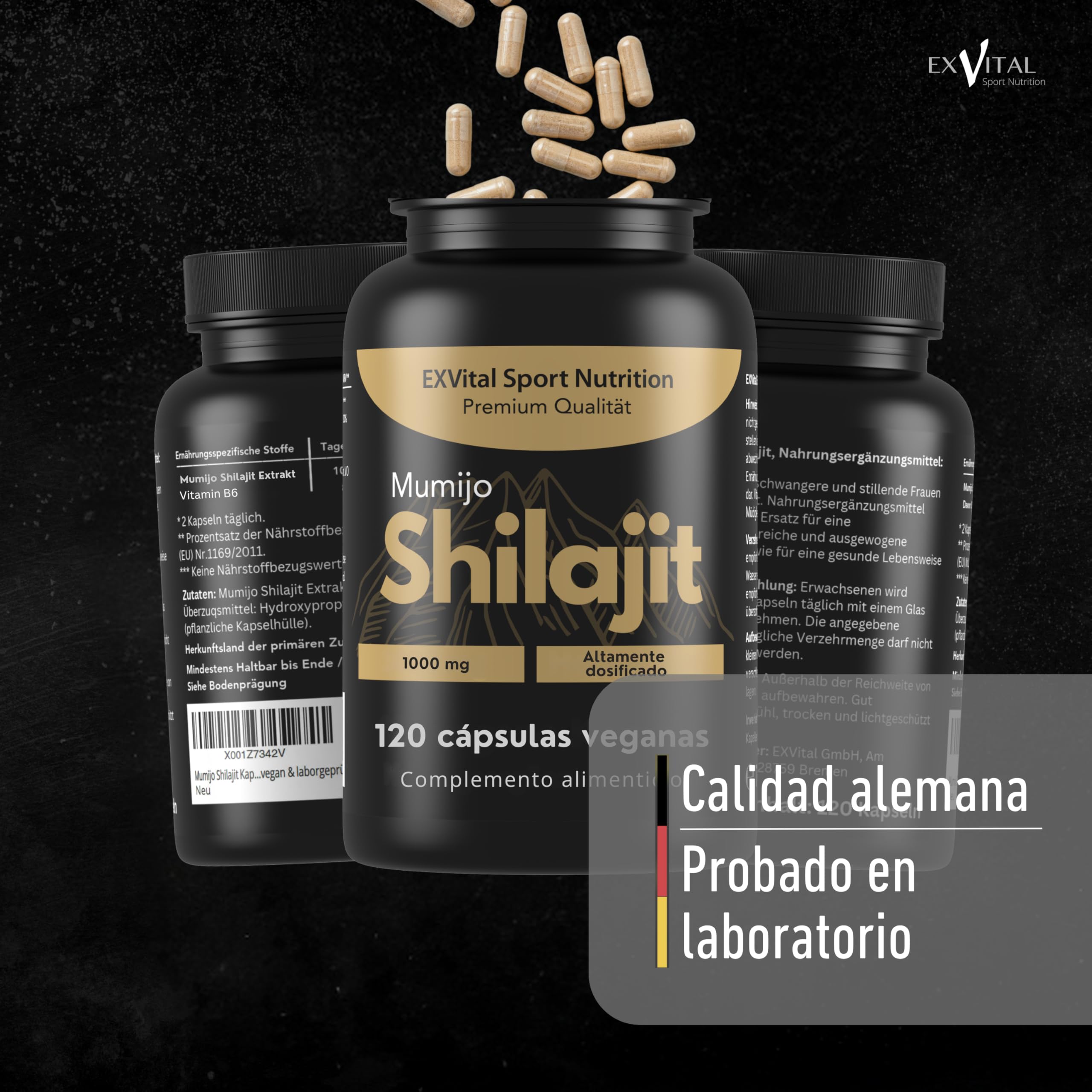 Cápsulas de Mumijo Shilajit, alta dosis de 1000 mg por toma diaria, el producto original del Himalaya, 120 cápsulas, veganas y analizadas en laboratorio