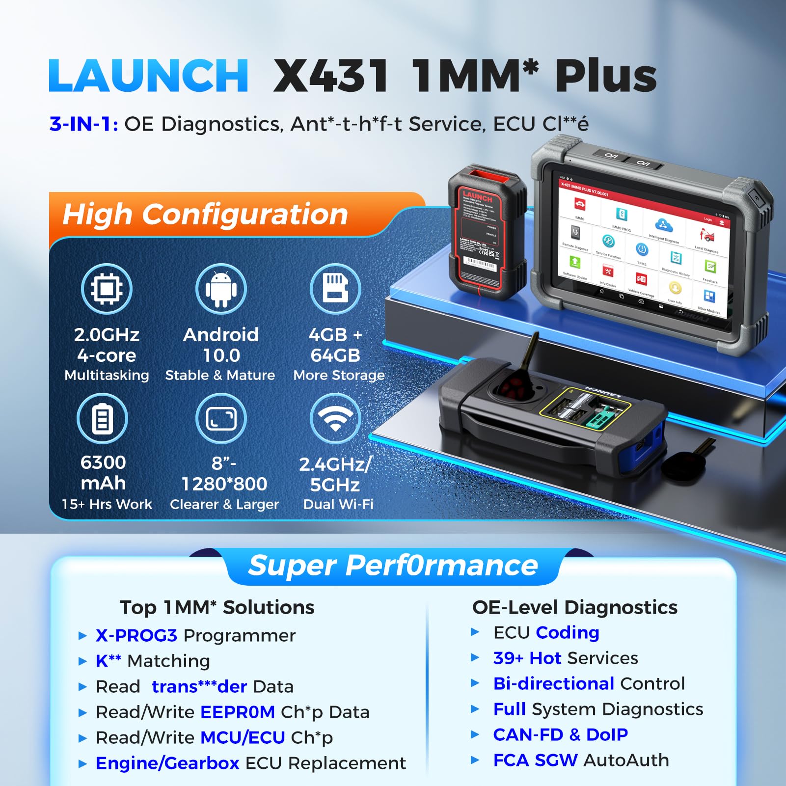 Launch X431 IMM0 Plus con Herramienta PROG3, Diagnóstico de Todos los Sistemas, Herramienta de Escaneo para Codificación de ECU, 39 Servicios, Control Bidireccional, Actualizaciones Cada 2 Años