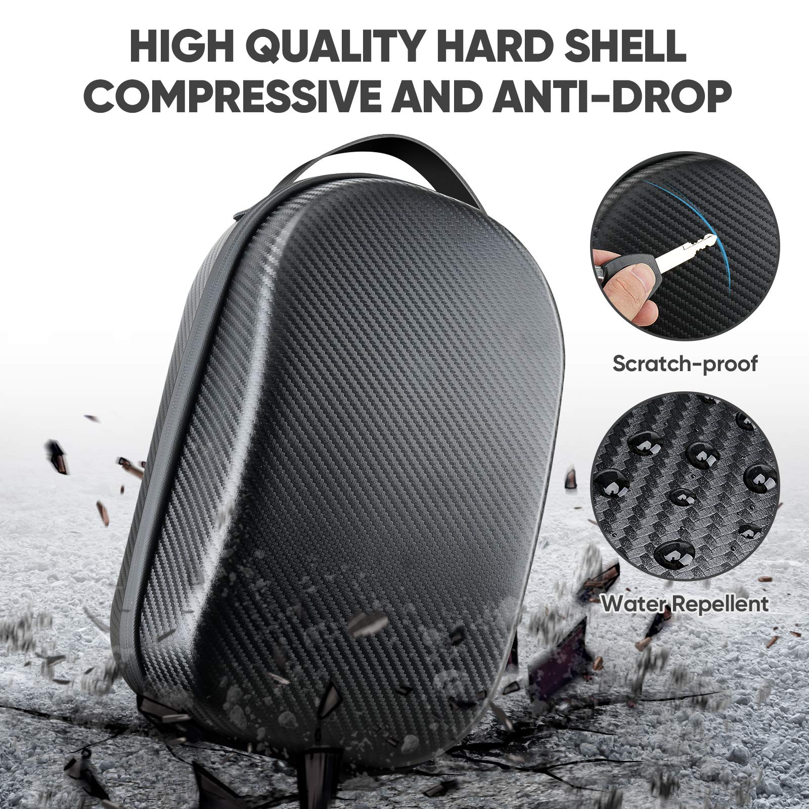 sarlar Étui de Transport pour Casque Meta Quest 3S/Quest 3/Quest 2 VR, contrôleur, Sangle de tête d'origine, Pochette Rigide en Fibre de Carbone avec Protection Portable légère pour Le Rangement de