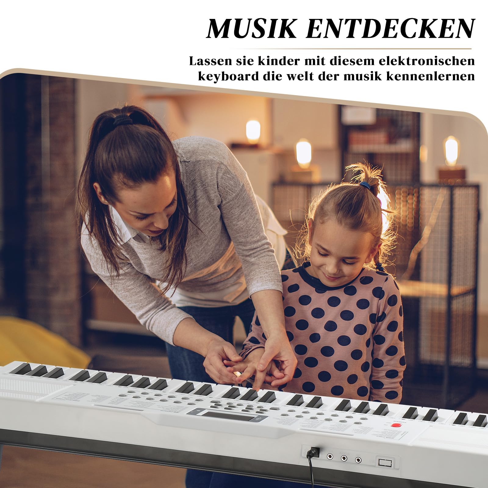 LEADZM Keyboard Pianoforte a 61 tasti, con supporto per tastiera, panca per pianoforte (bianco)
