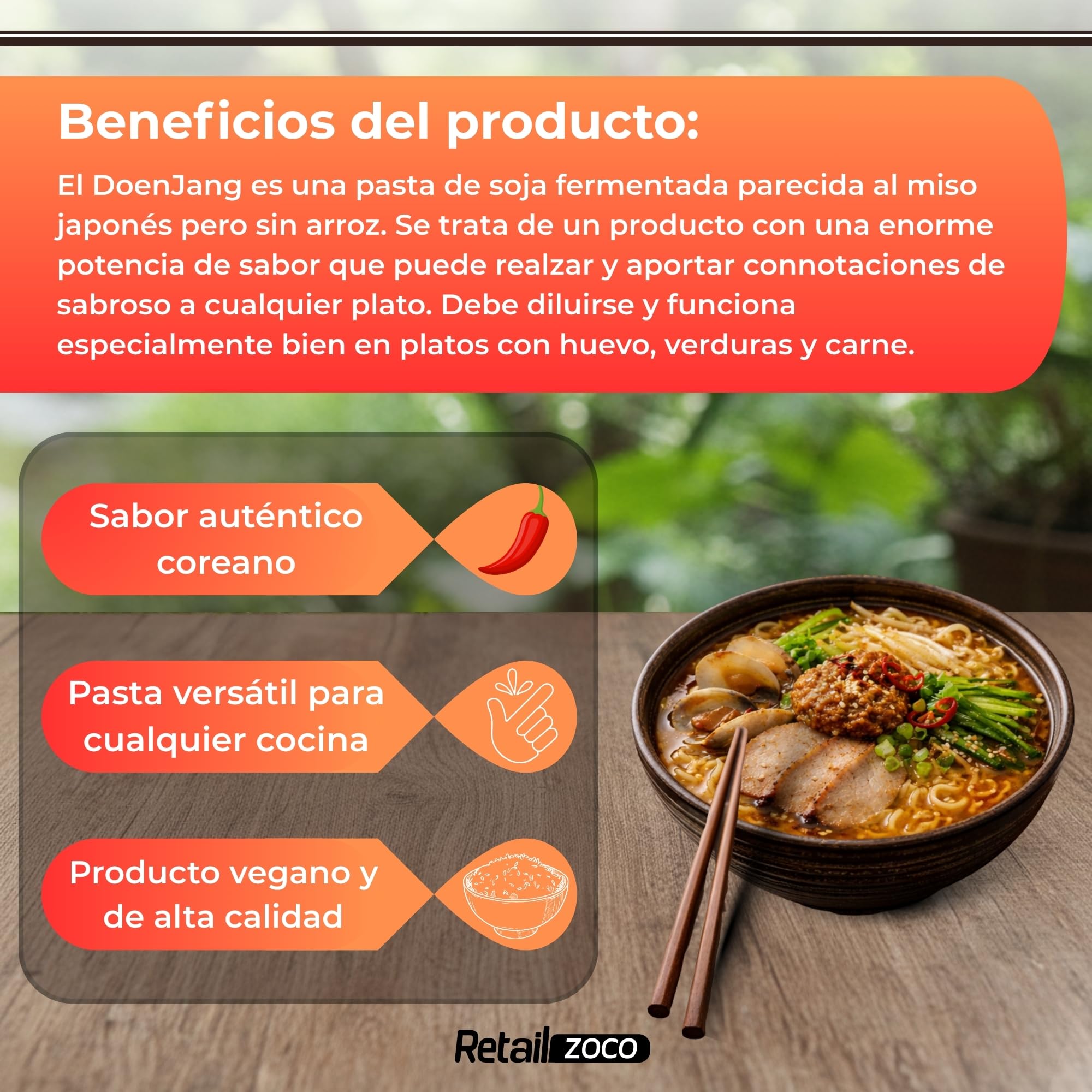 Doenjang Pasta de Soja Vegana Coreana 460g Ligeramente Picante