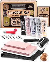 Bobblebro Linocut Printmaking Kit: Complete Stamp Carving Set with 4 Vibrant Inks, Tools, Blocks & Brayer for Kids DIY Art