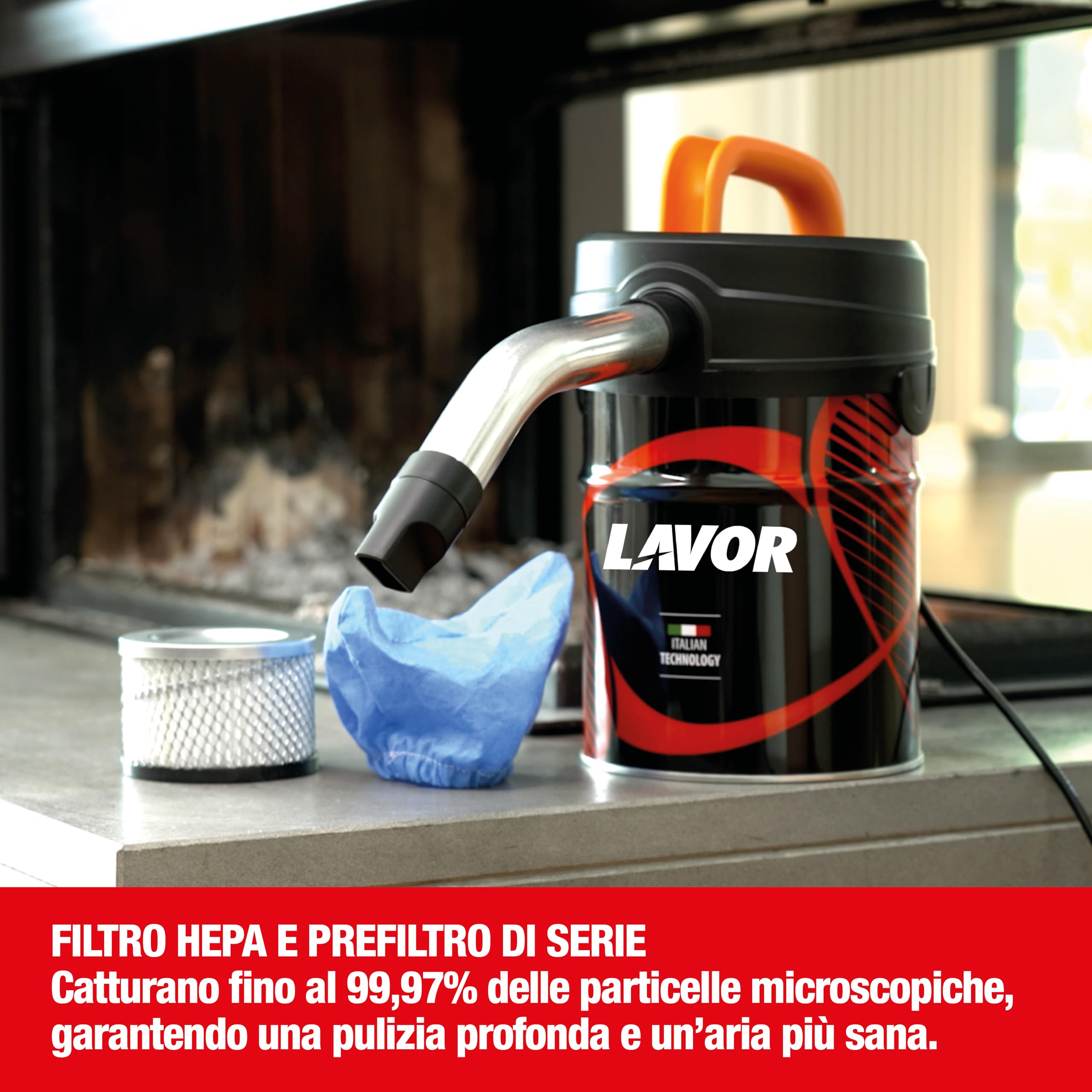 Lavor Aspiracenere ASHLEY 4.0 compatto e potente con filtro HEPA lavabile e prefiltro polveri fini
