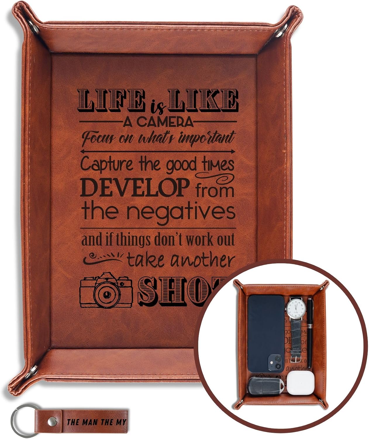 INNObeta Photographer Gifts for Men, Valet Tray for Male, Bedside Tray with Keychain - Life is Like a Camera
