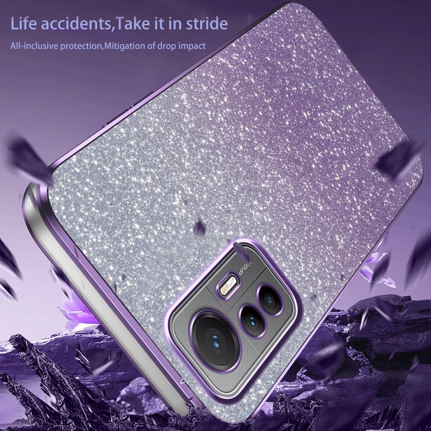 Cover Per Xiaomi 12 Lite 5G In Silicone Rosa Glitter Con Fiori - Morbida E Antiurto