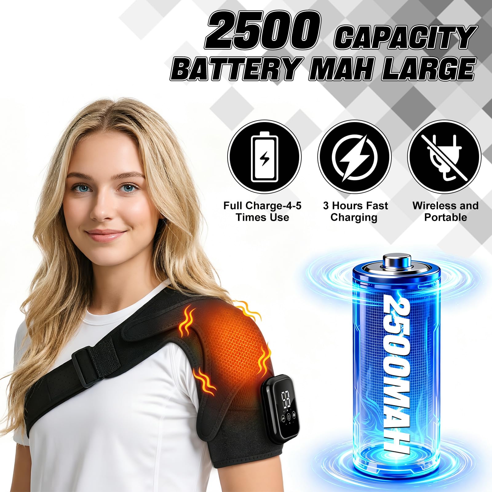 Masajeador de hombro de triple método y almohadilla térmica de hombro con masaje, con 3 niveles de calentamiento y 3 modos de vibración, para Aliviar el Dolor de Hombros y Músculos