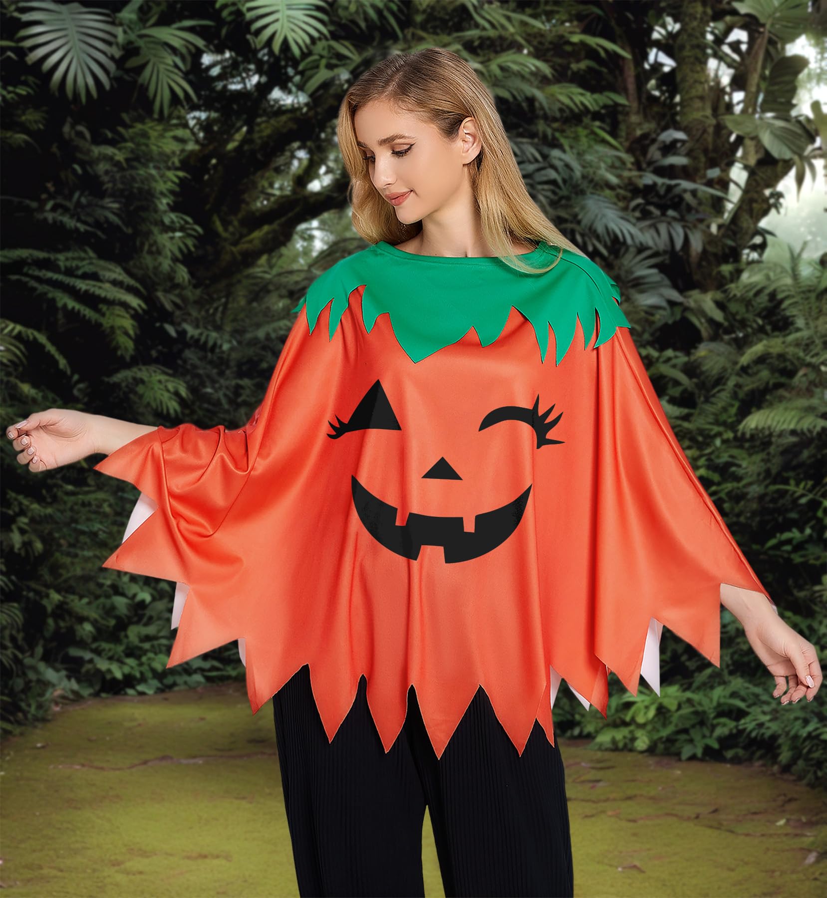 Glimnerize Halloween Pumpkin Dress Pumpkin Cape Women's Pumpkin Print Dress Smiling Poncho Costume Orange Cape Design Fun Eye-catching Carnival - Image 4