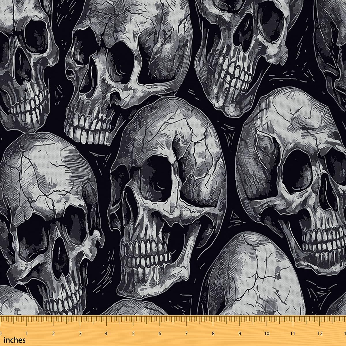 Sugar Skull Upholstery Fabric for Chairs Kids Gothic Skeleton Fabric by The Yard Halloween Themed Waterproof Outdoor Fabric Women Men Decor Bones Black Outdoor Fabric 10 Yards (L920*W150cm) — image 1