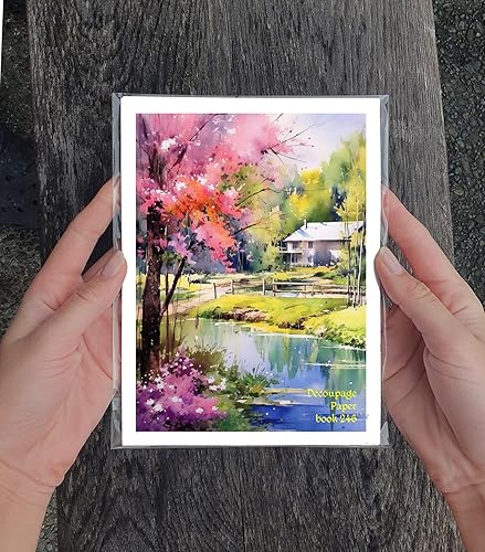 Miniatura 9 de Paquete de papel Decoupage (35 hojas de 6 x 8 pulgadas), hermosos paisajes serenos de cabañas y bosques en invierno, FLONZ - Tarjetas de ilustración