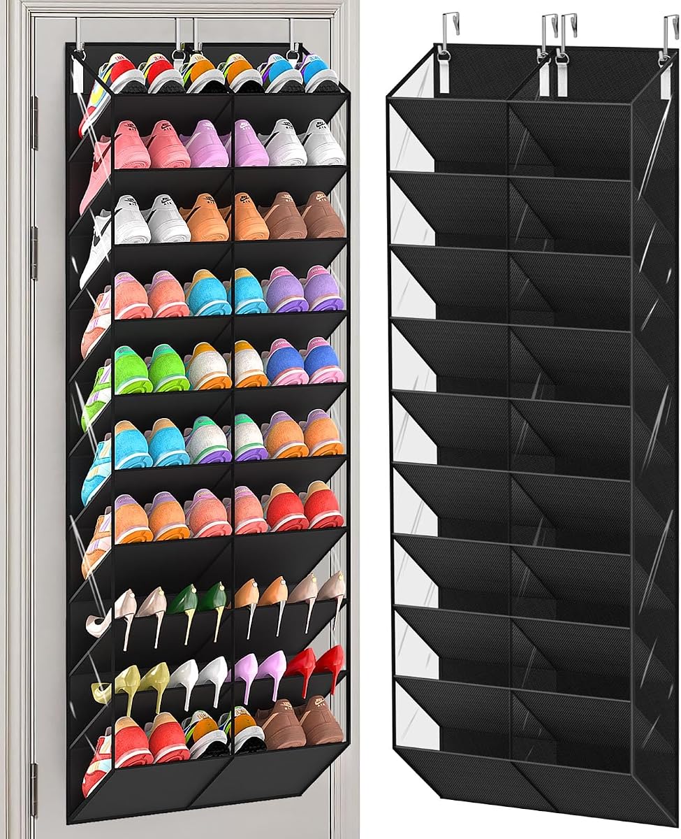 20-30 Pares Organizador De Zapatos Sobre La Puerta, Bolsillos Transparentes Almacenamiento De Zapatos Colgantes para Armario, Zapatero De Puerta De 10 Niveles, Soporte para Zapatos para Todas Las Zapatillas, Botas, Tacones De La Familia, Negro