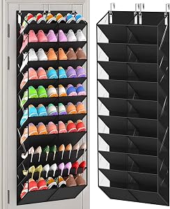 UVIAHOMI 40 Over the Door Shoe Organizer Large Mesh Pocket Hanging Shoe Rack for Closet (Black)